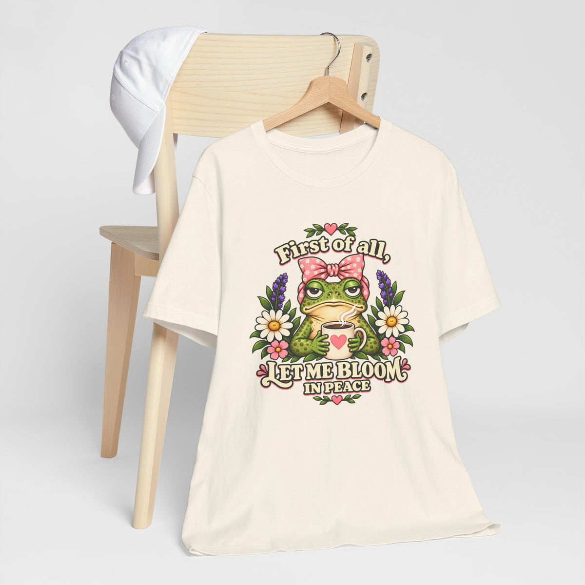 Let Me Bloom in Peace Frog T-Shirt, Cute Floral Coffee Tee - 14500
