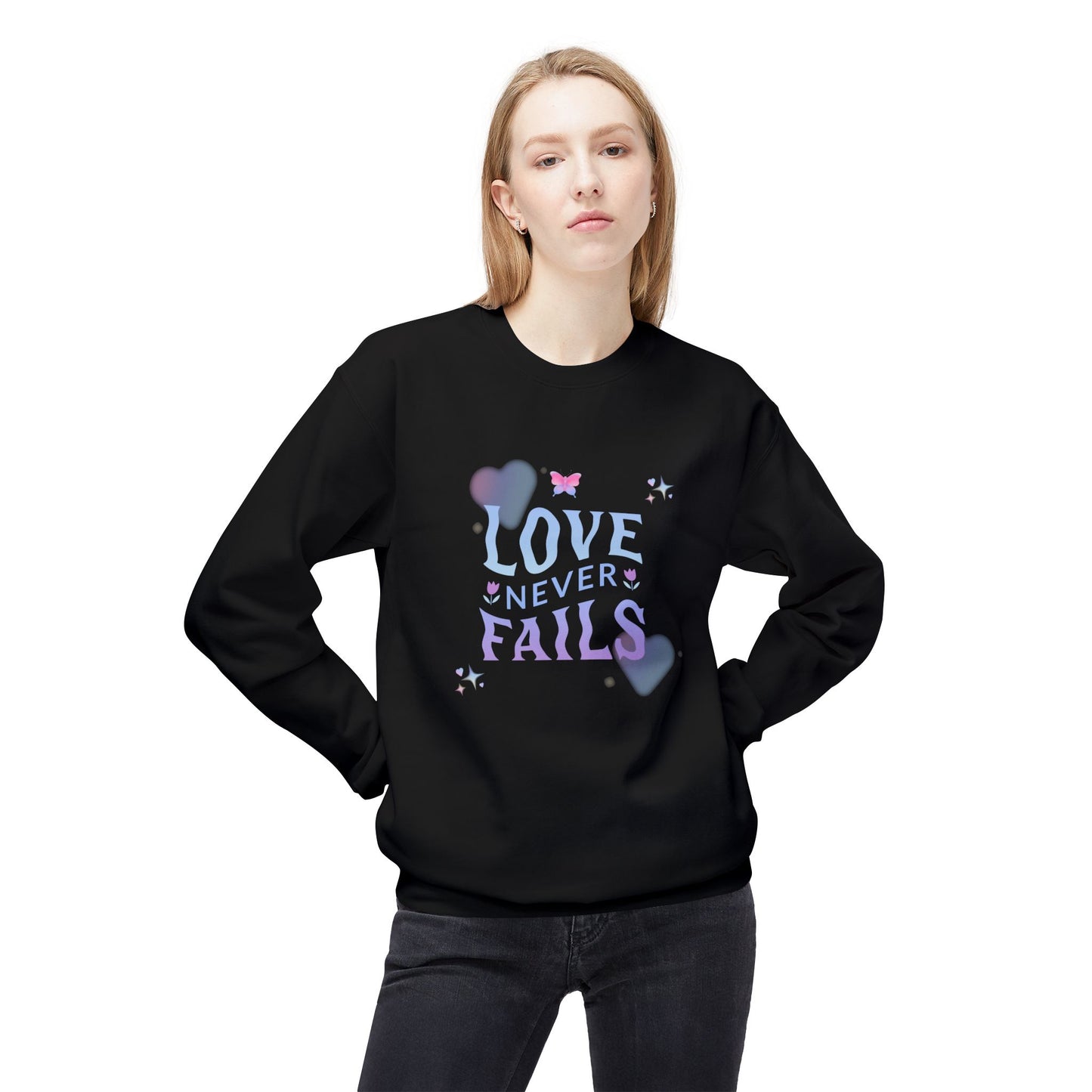 Love Never Fails - Unisex Midweight Softstyle Fleece Crewneck Sweatshirt - 10958