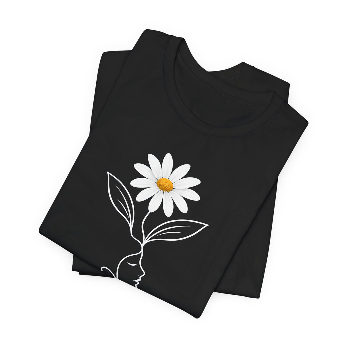 Daisy Woman Face T-Shirt, Minimalist Floral Line Art Tee - 14522