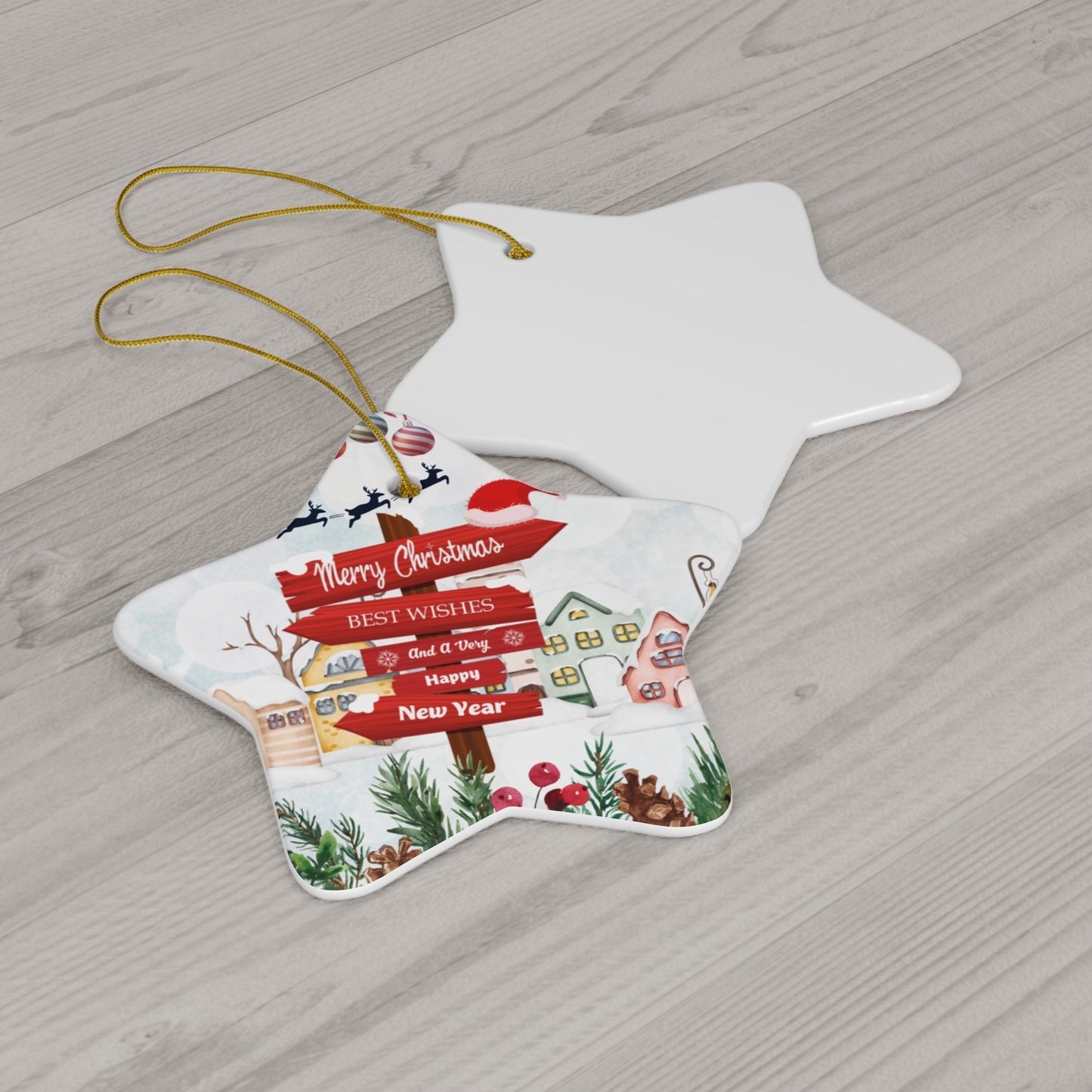 Merry Christmas Sign - Ceramic Ornament, 4 Shapes