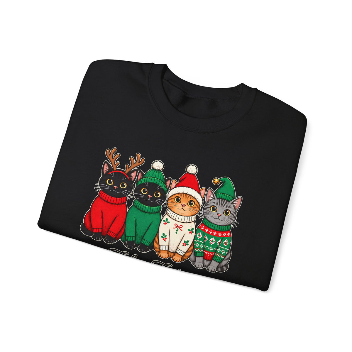 Feline Festive Sweatshirt, Cute Christmas Cats Crewneck - 14564