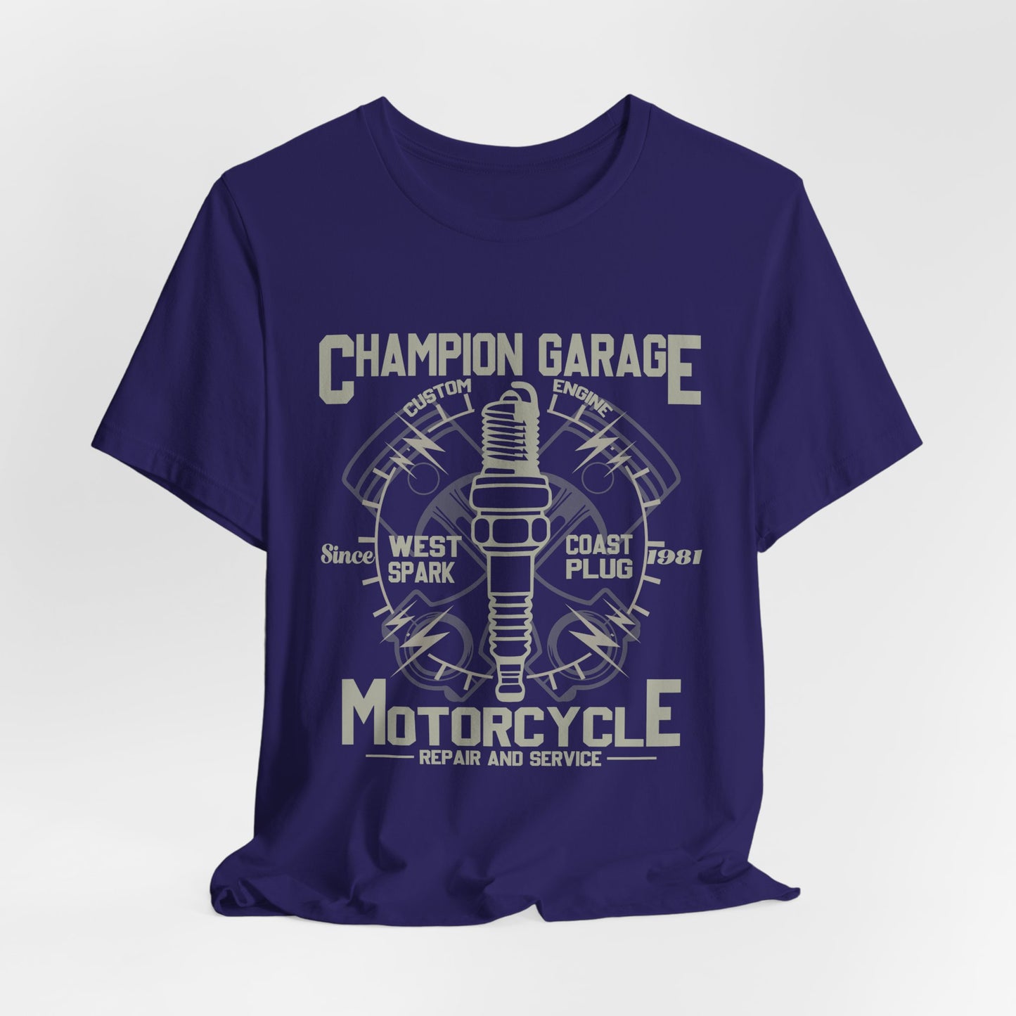 Champion Garage, Motorcycle Repair & Service - Unisex Jersey Short Sleeve Tee - 13371