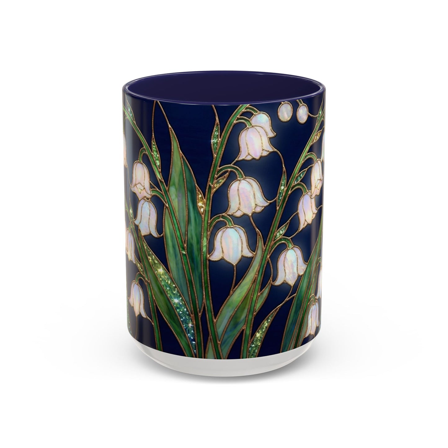 Lily of the Valley Floral Accent Coffee Mug — Stained Glass Design 11/15oz - 14596