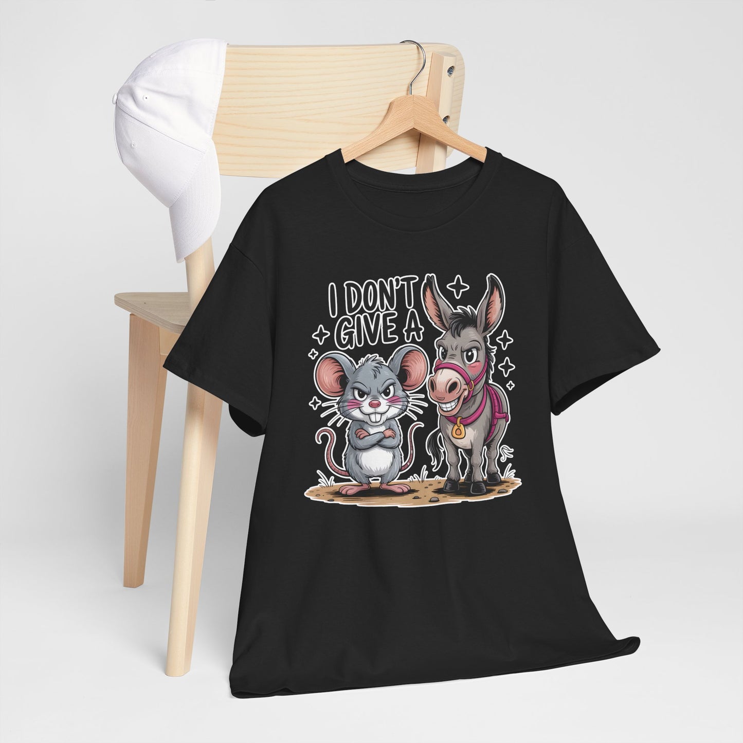 Funny Animal T-Shirt – “I Don’t Give a…” Mouse & Donkey Sarcastic Humor Tee Gift - 14856