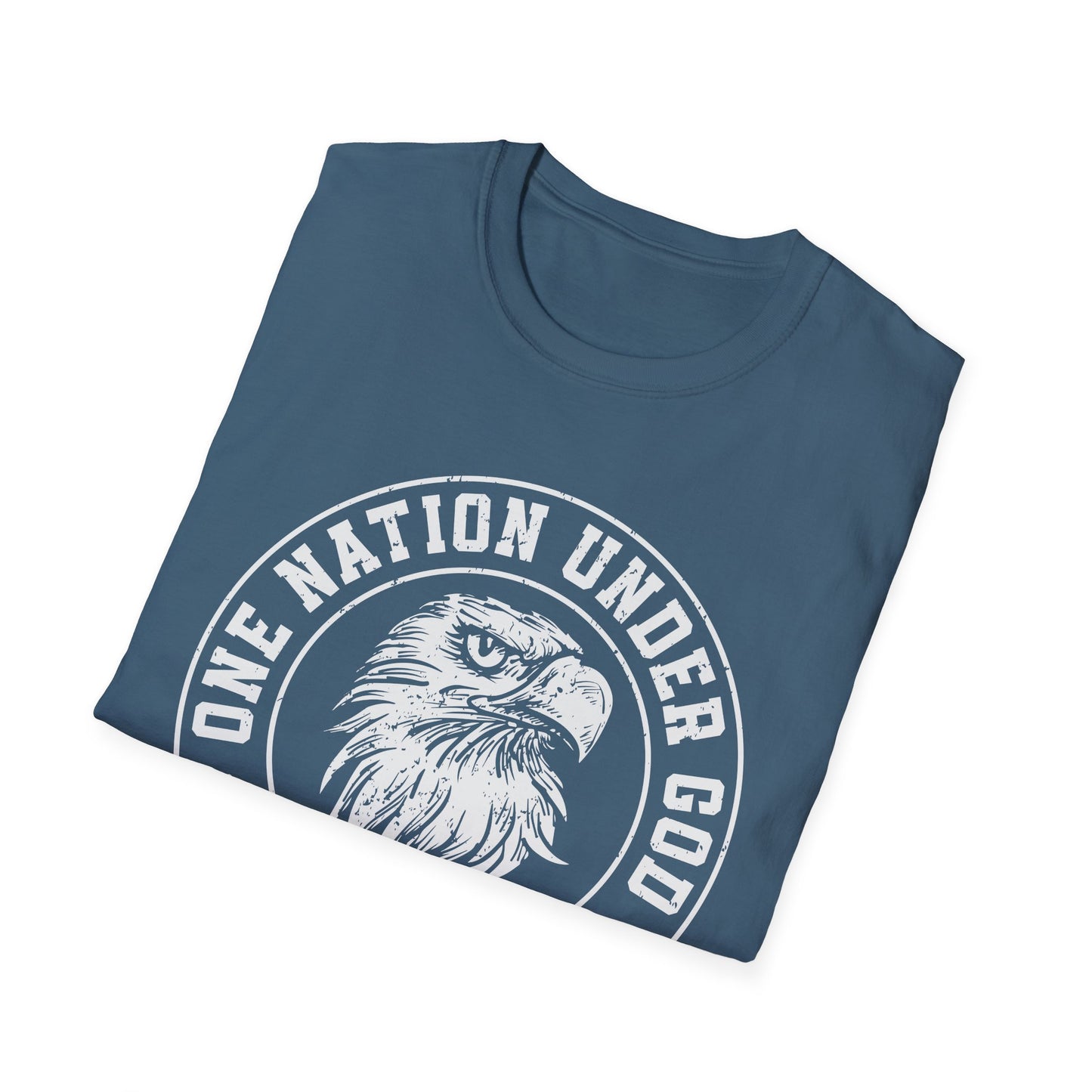 Patriotic Graphic T-Shirt - One Nation Under God, USA Eagle Tee, Unisex Softstyle Top for Independence Day, Veteran Gifts - 13698