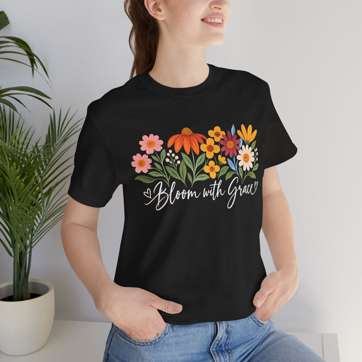 Bloom With Grace Floral T-Shirt, Women’s Inspirational Flower Tee - 14983