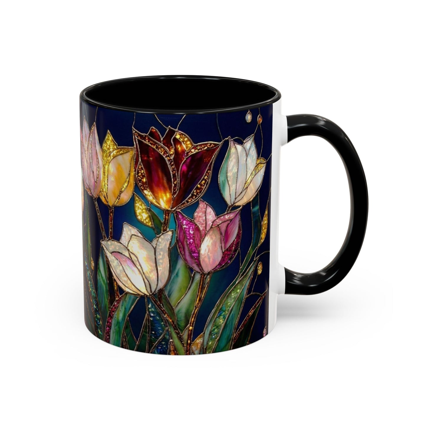 Tulip Floral Art Accent Coffee Mug — Stained Glass Design (11/15oz) - 14592
