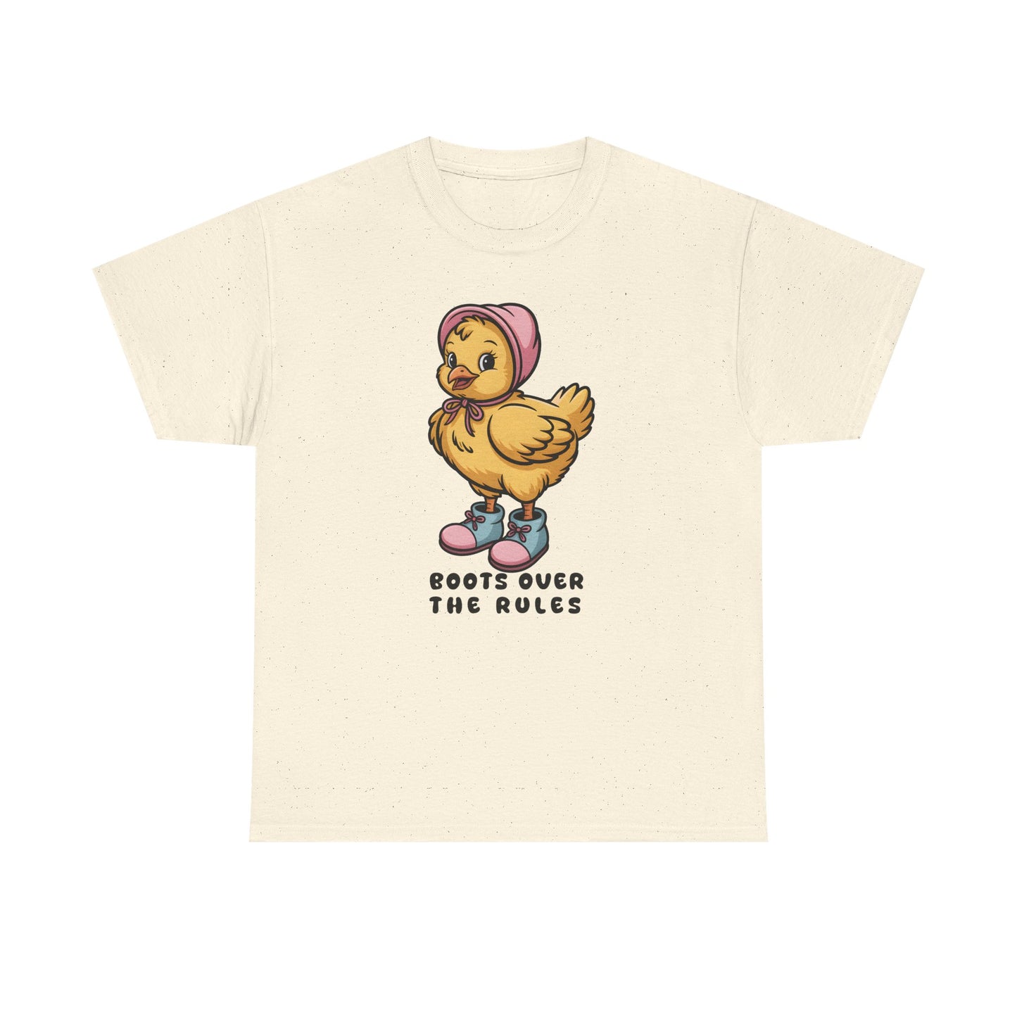 Cute Chick in Boots T-Shirt – “Boots Over The Rules” Funny Chicken Graphic Tee Gift - 14858