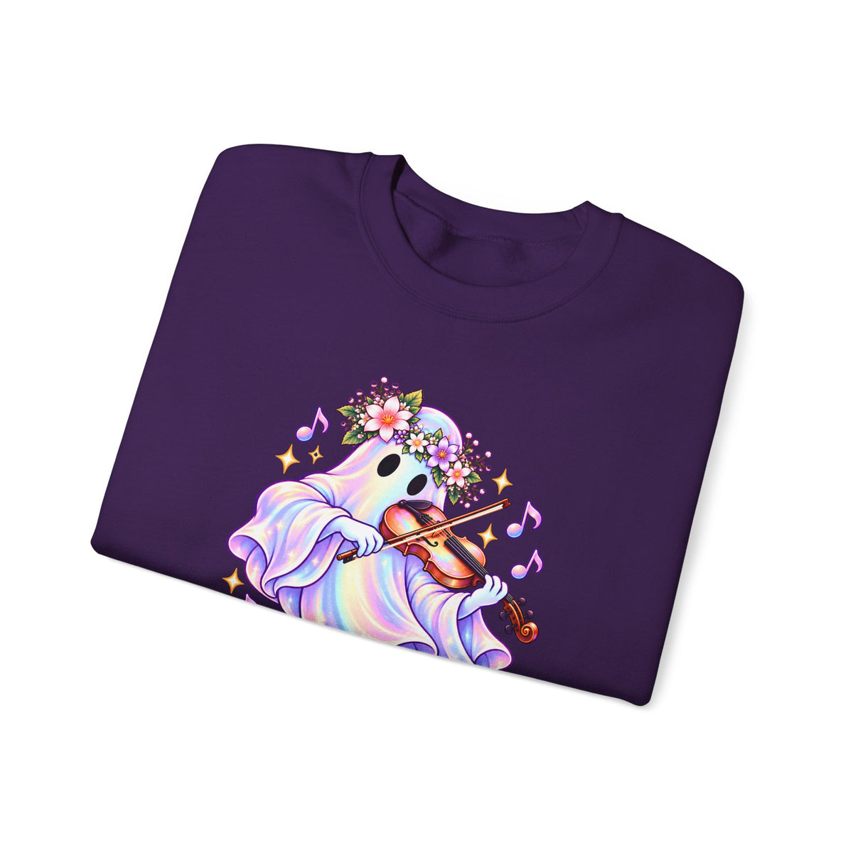 Ghost Violin Sweatshirt — Cute Floral Music Lover Crewneck - 14527