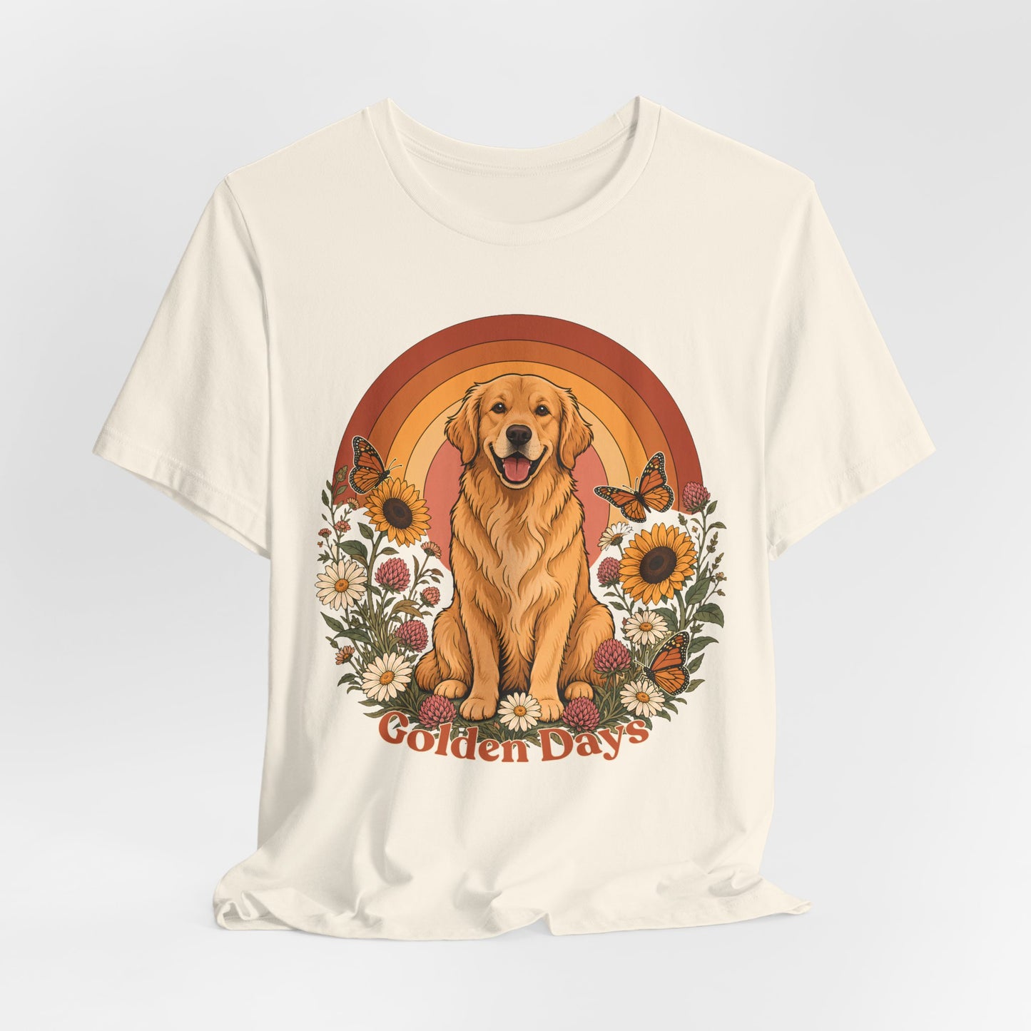 Golden Days Golden Retriever T-Shirt,  Retro Sunset Floral Dog Tee - 14969