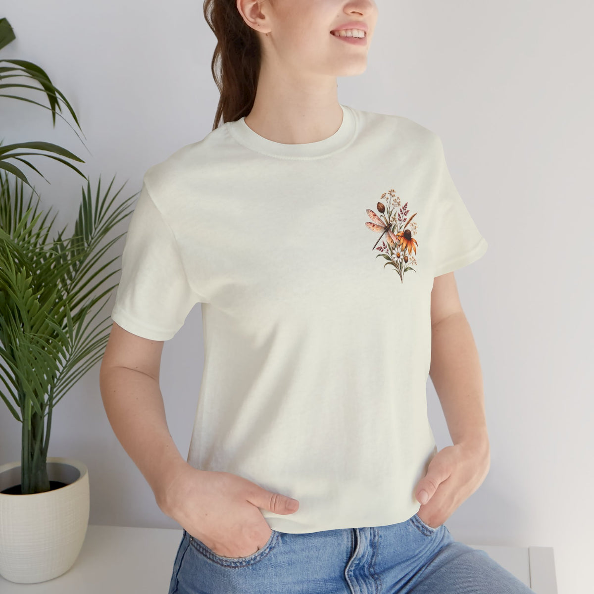 Vintage Wildflower & Dragonfly T-Shirt, Botanical Front & Back Tee - 14549
