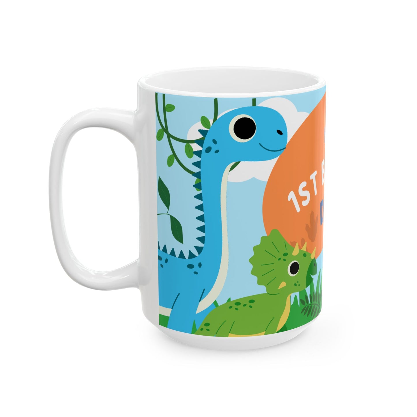 Personalized Dino Birthday Mug | Cute Dinosaur Gift, Kids Party Cup, Custom Birthday Keepsake, Fun 1st Birthday Celebration - 13975