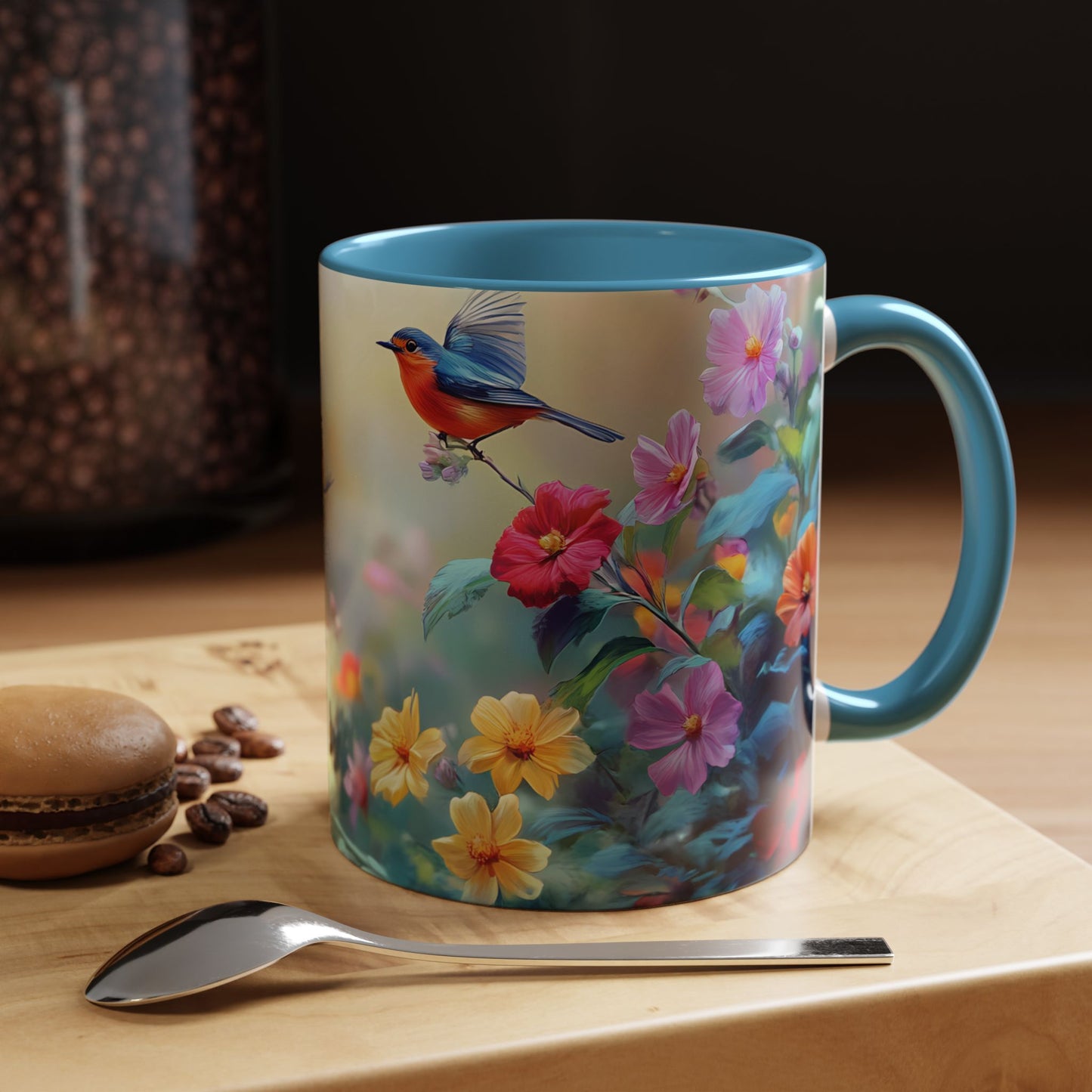 Charming Nature-Inspired Accent Coffee Mug with Colorful Birds & Flowers - 11913