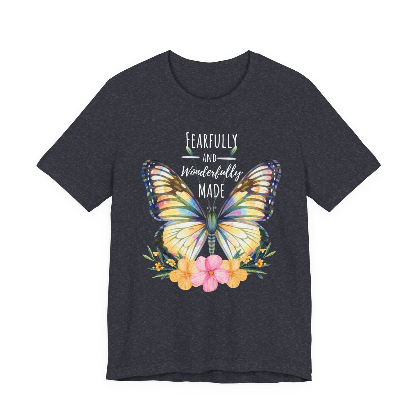 Fearfully and Wonderfully Made Butterfly T-Shirt, Inspirational Floral Faith Tee - 14955