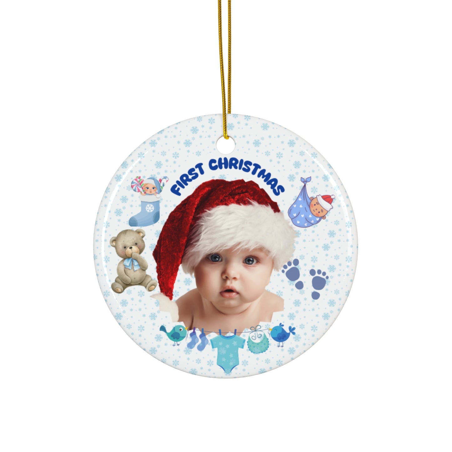 First Christmas, Baby Boy, Customizable - Ceramic Ornament, 4 Shapes - 10016