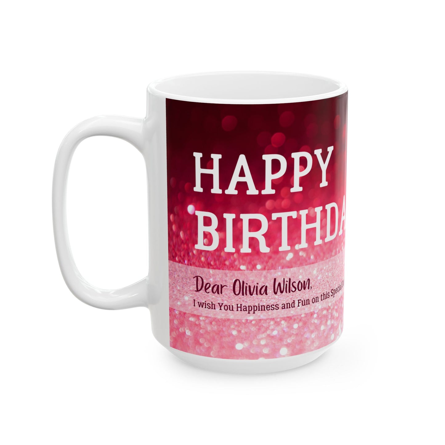 Happy Birthday Ceramic Mug | Personalized Gift for Friends | Celebration Cup | Best Friend Birthday Mug | Pink Sparkle Design - 13991
