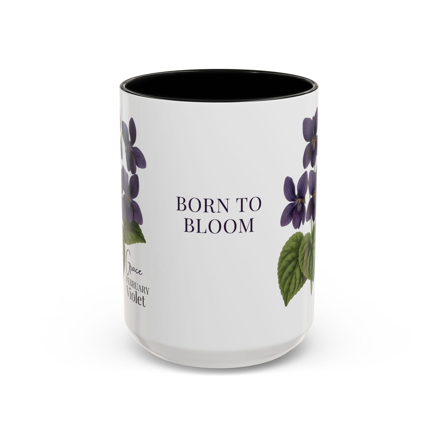 February Birth Flower Violet Mug – Personalized Name Coffee Cup - 14687