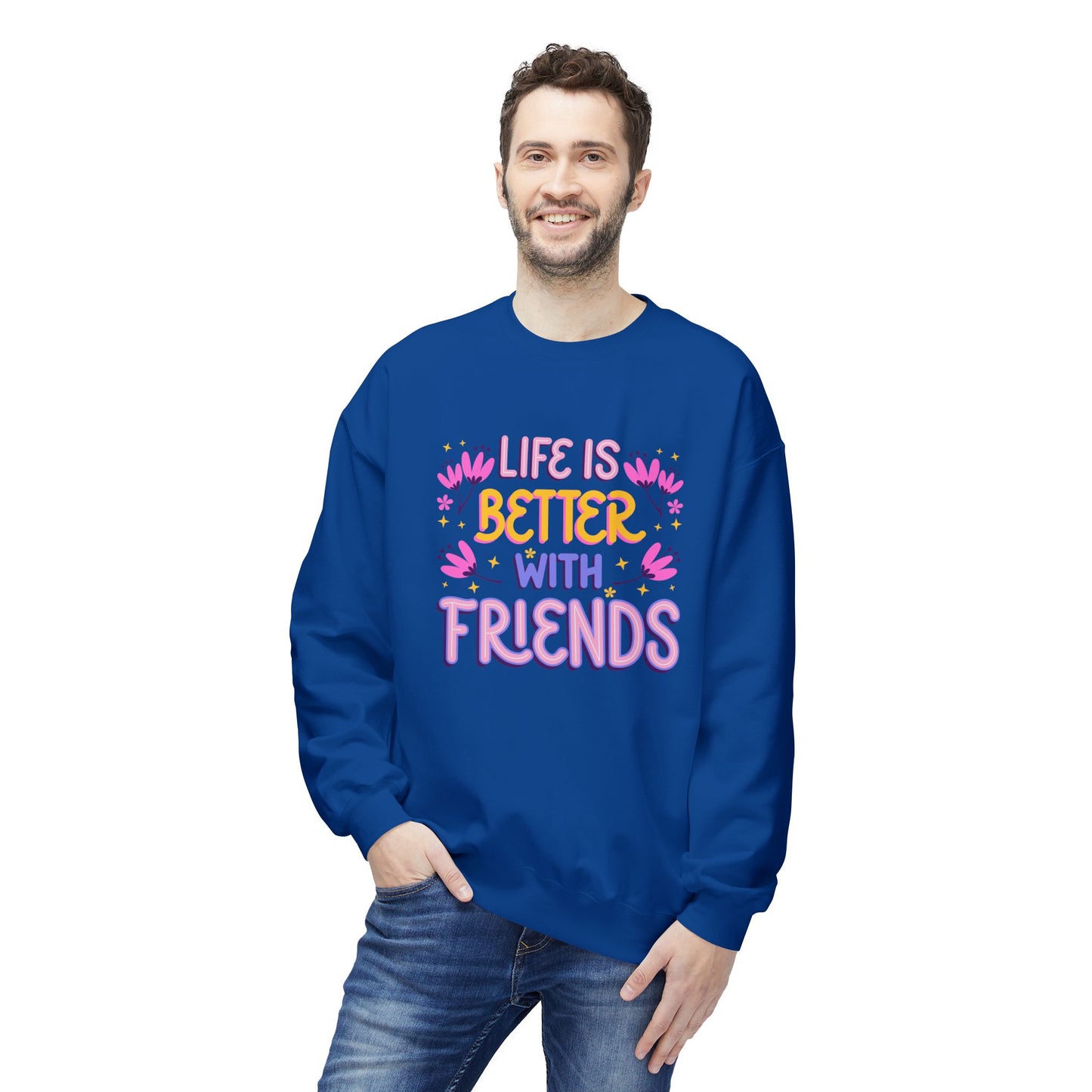Life is Better With Friends - Unisex Midweight Softstyle Fleece Crewneck Sweatshirt - 11684