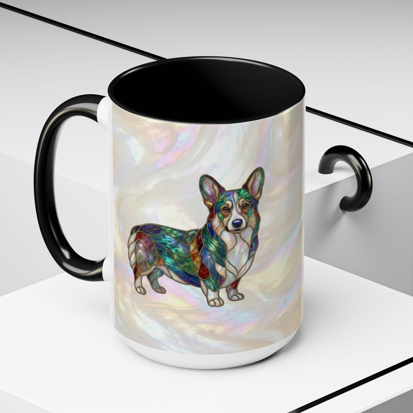 Corgi Accent Coffee Mug -Stained Glass Style (11/15oz) - 14627