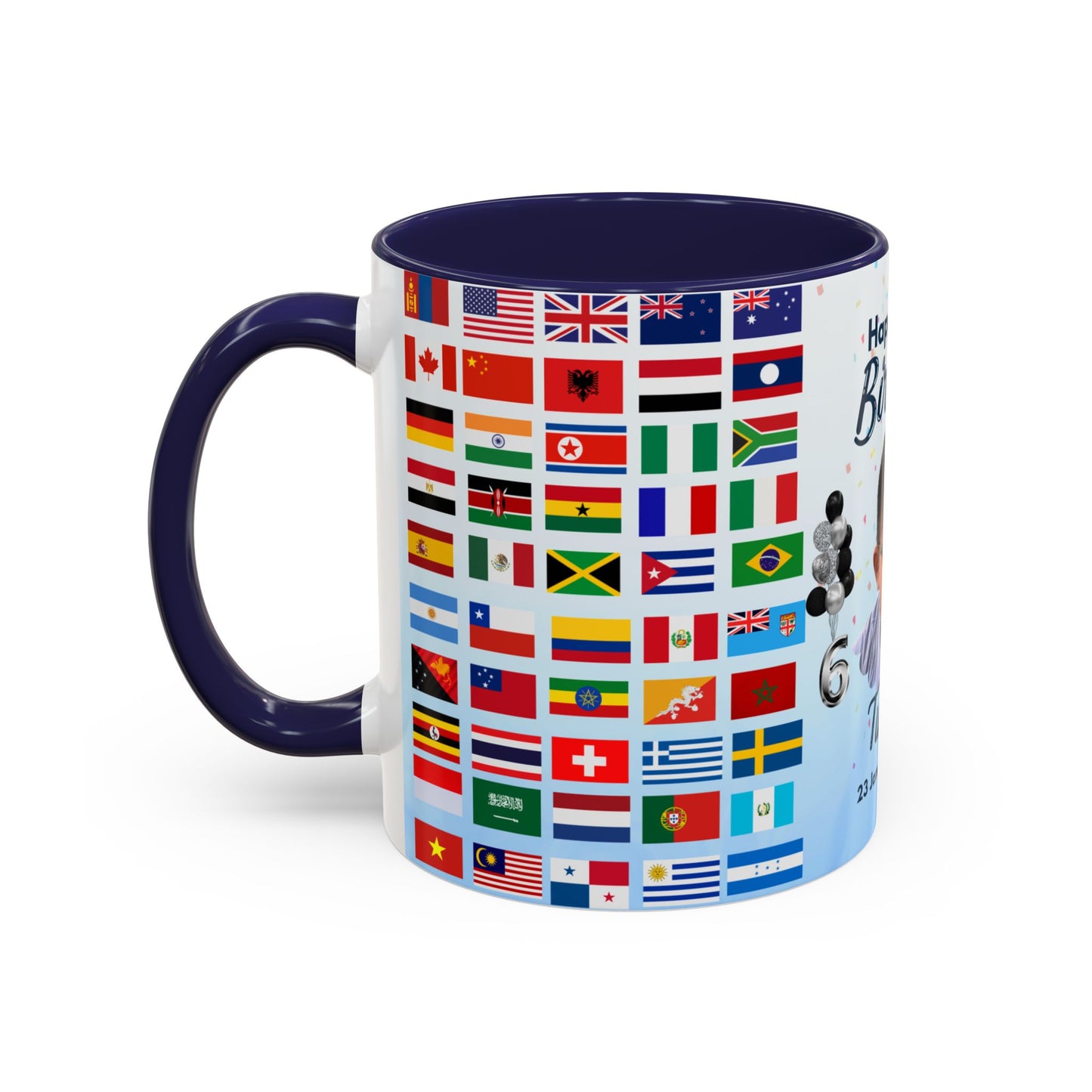 Kids, Happy Birthday, World Flag Fan, Details Customizable - Accent Coffee Mug (11, 15oz) - 11232