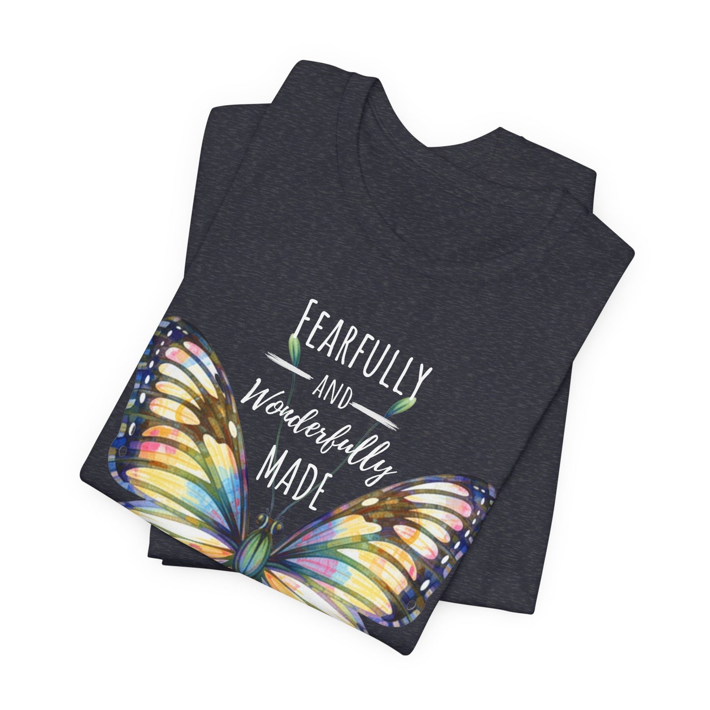 Fearfully and Wonderfully Made Butterfly T-Shirt, Inspirational Floral Faith Tee - 14955