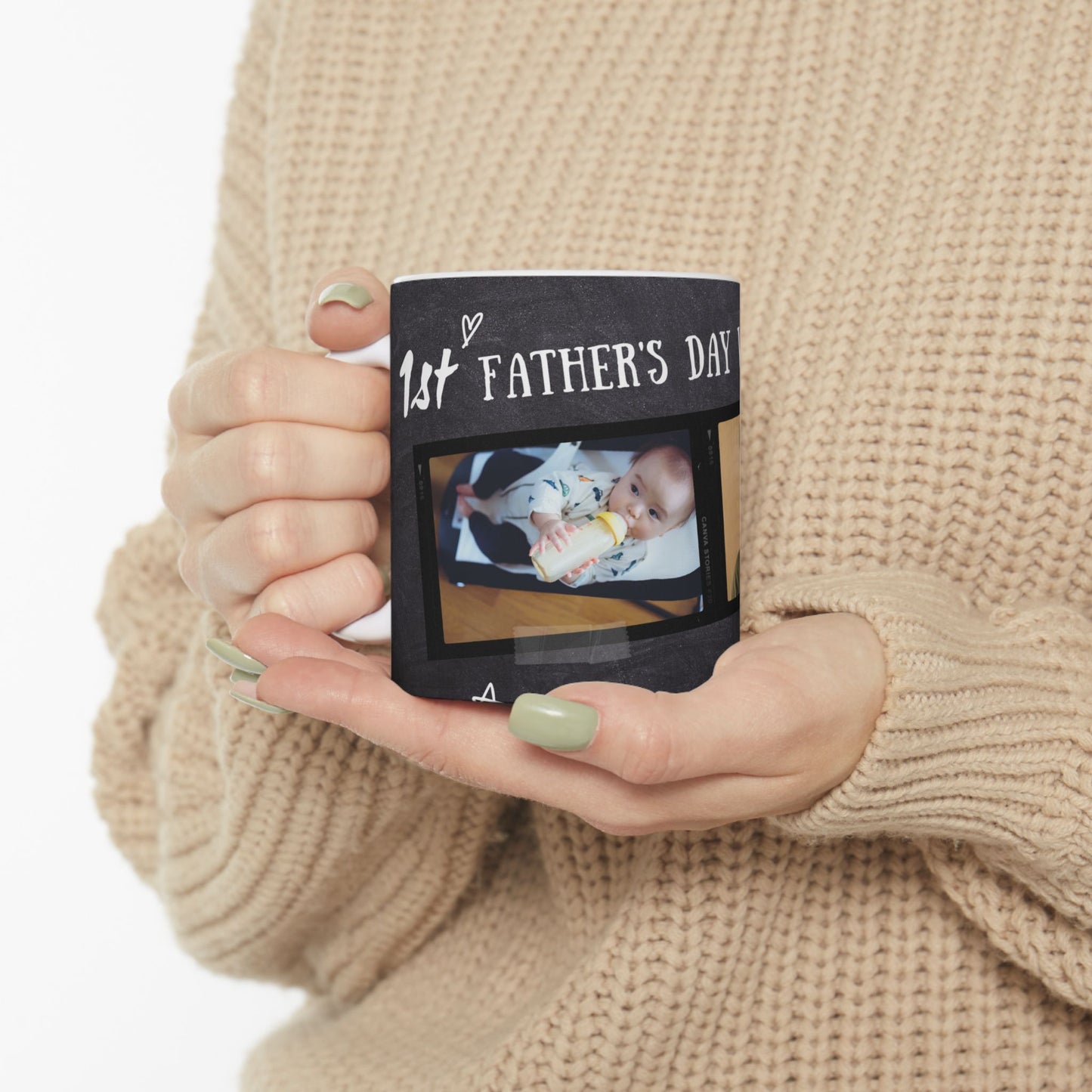 Personalized 1st Father's Day Ceramic Mug, Gift for Dads, Custom Photo Mug, Coffee Cup, Unique Father's Day Present - 14059