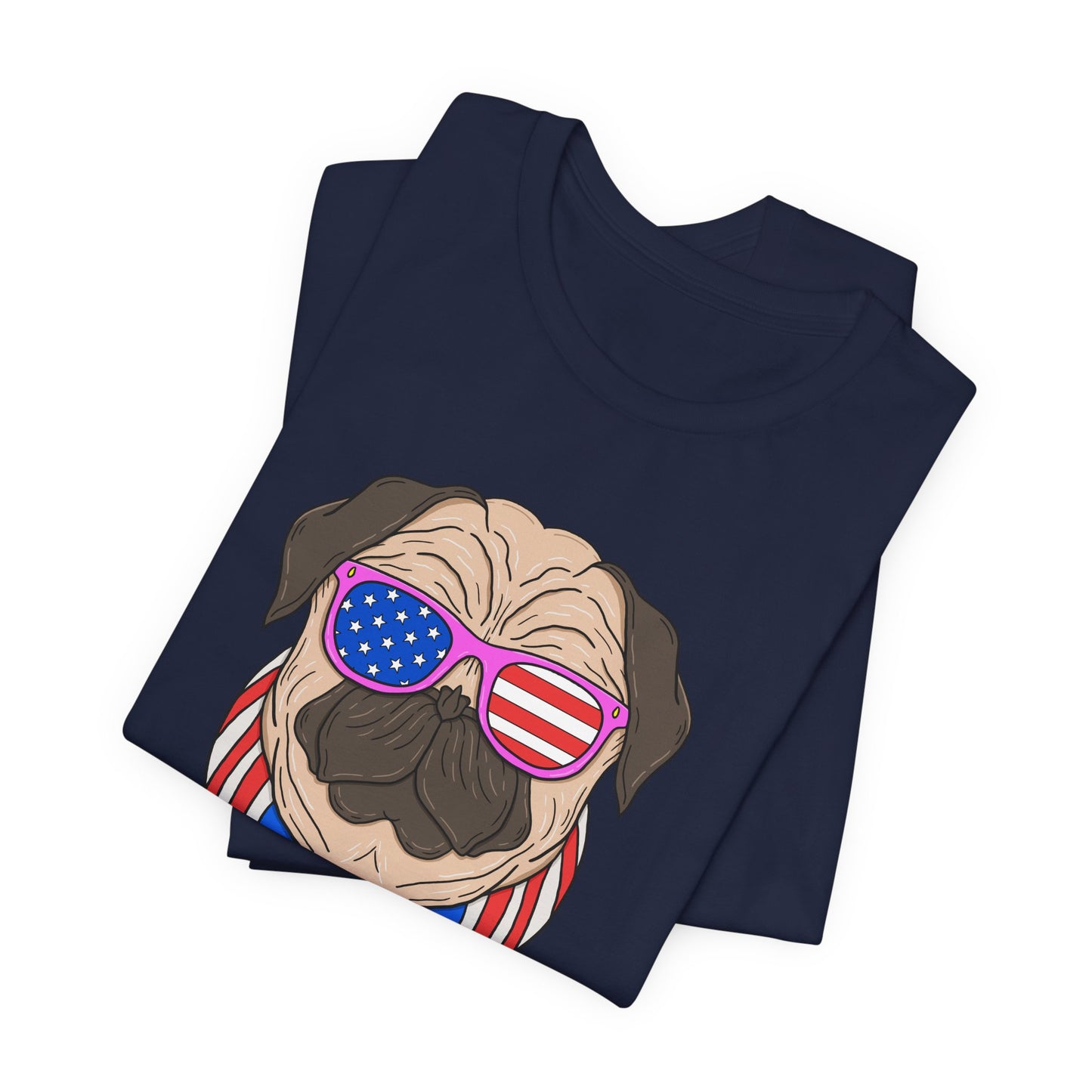 Patriotic Pug Tee, Independence Day T-Shirt, Dog Lovers Gift, Summer Casual Wear, Fun Family Outing Shirt - 13733