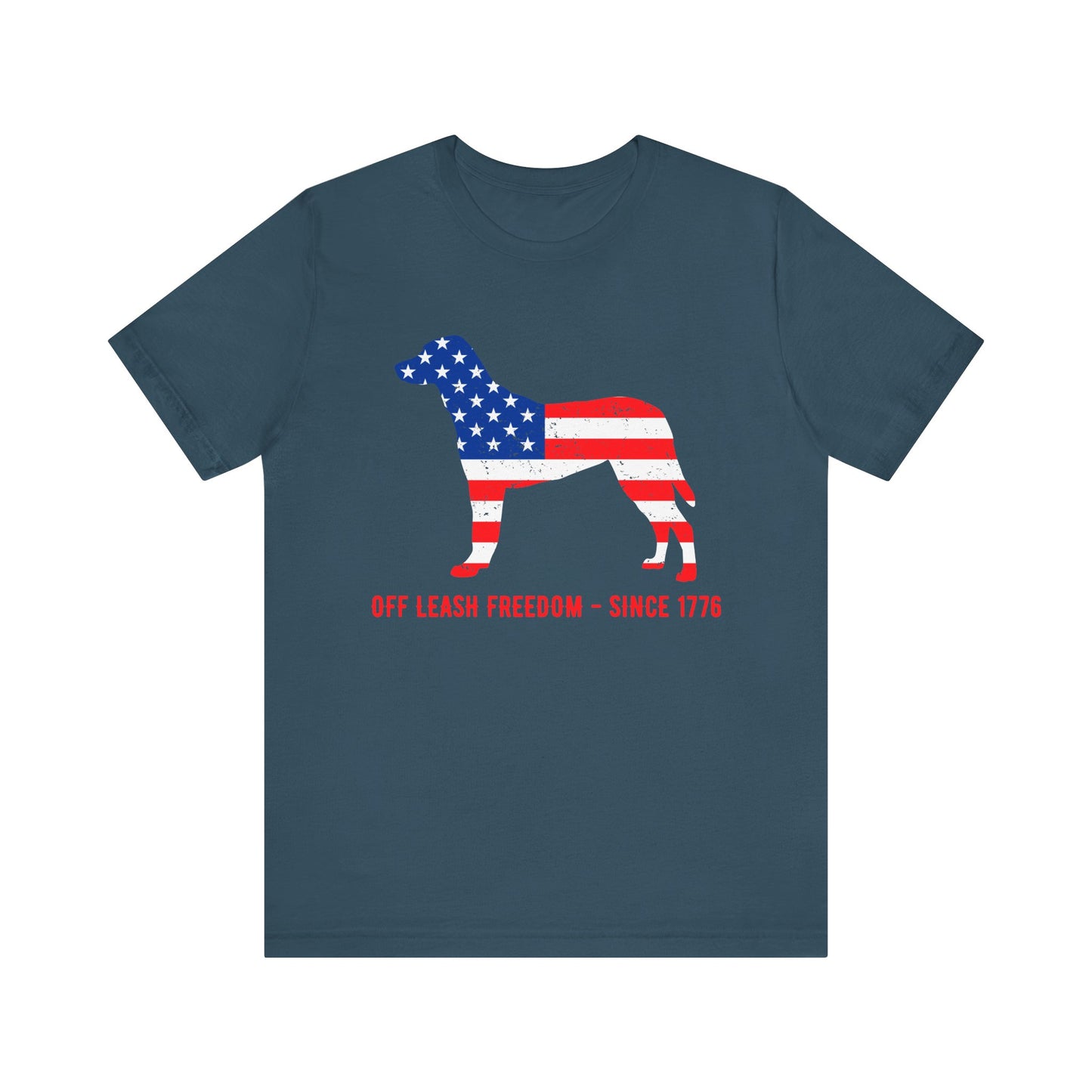 Patriotic Dog Lover Tee | Off Leash Freedom T-shirt, Dog Graphic Shirt, Fourth of July Gift, Casual Wear, Pet Lover Apparel - 13790