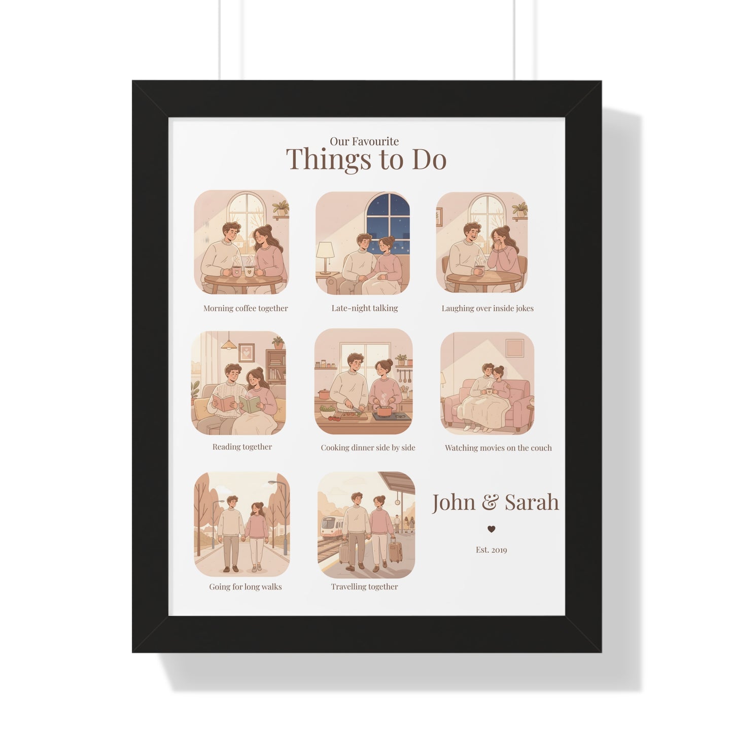 Framed Poster – “Our Favourite Things to Do” Personalized Couple Print | Valentine’s Gift - 14707