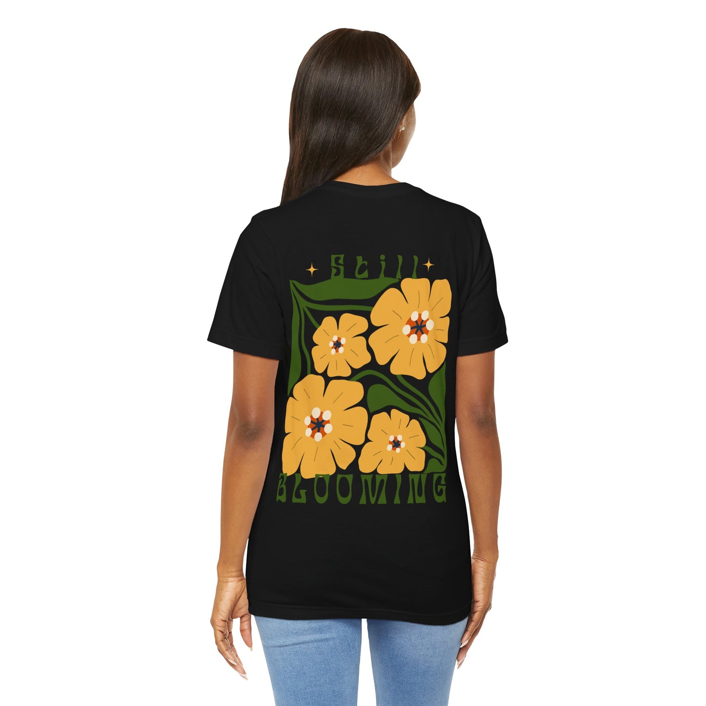Still Blooming Floral T-Shirt, Retro Yellow Flower Graphic Tee  - 14957