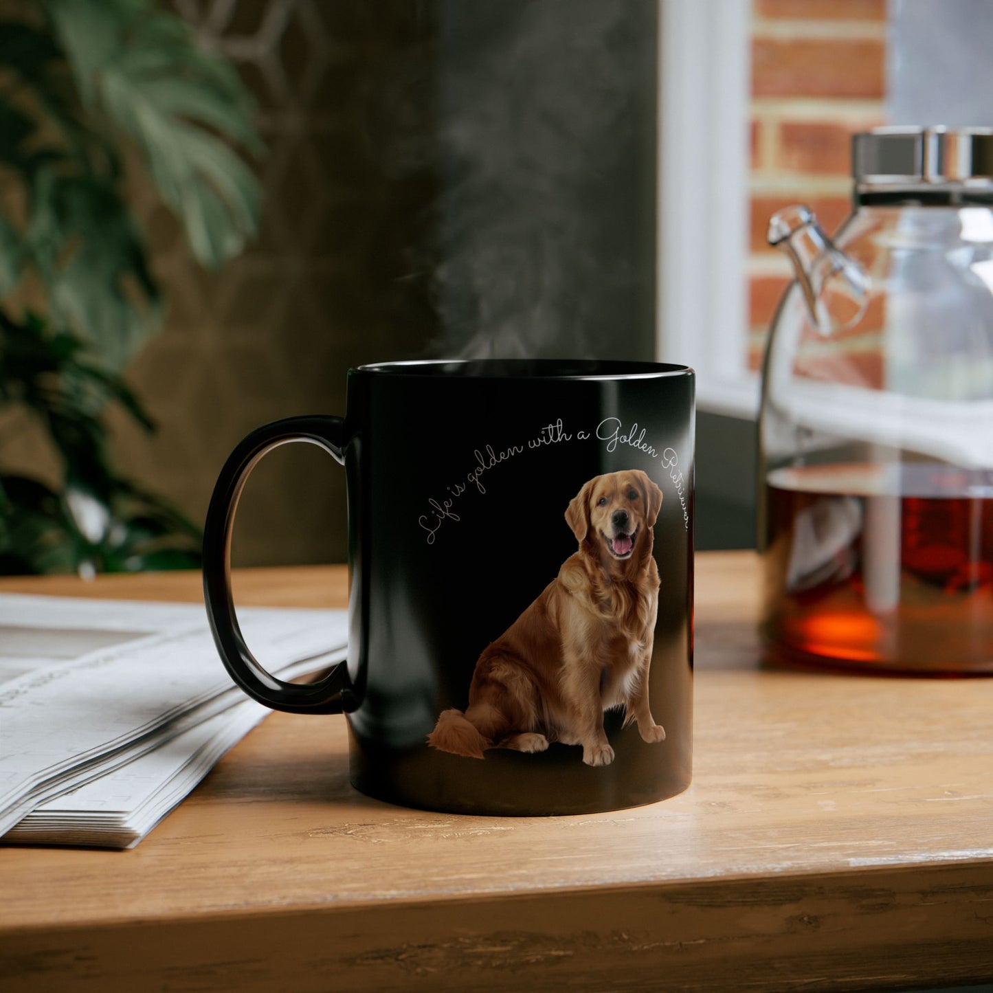 Golden Retriever, Customizable - Ceramic Black Mug (11oz, 15oz) - 10459