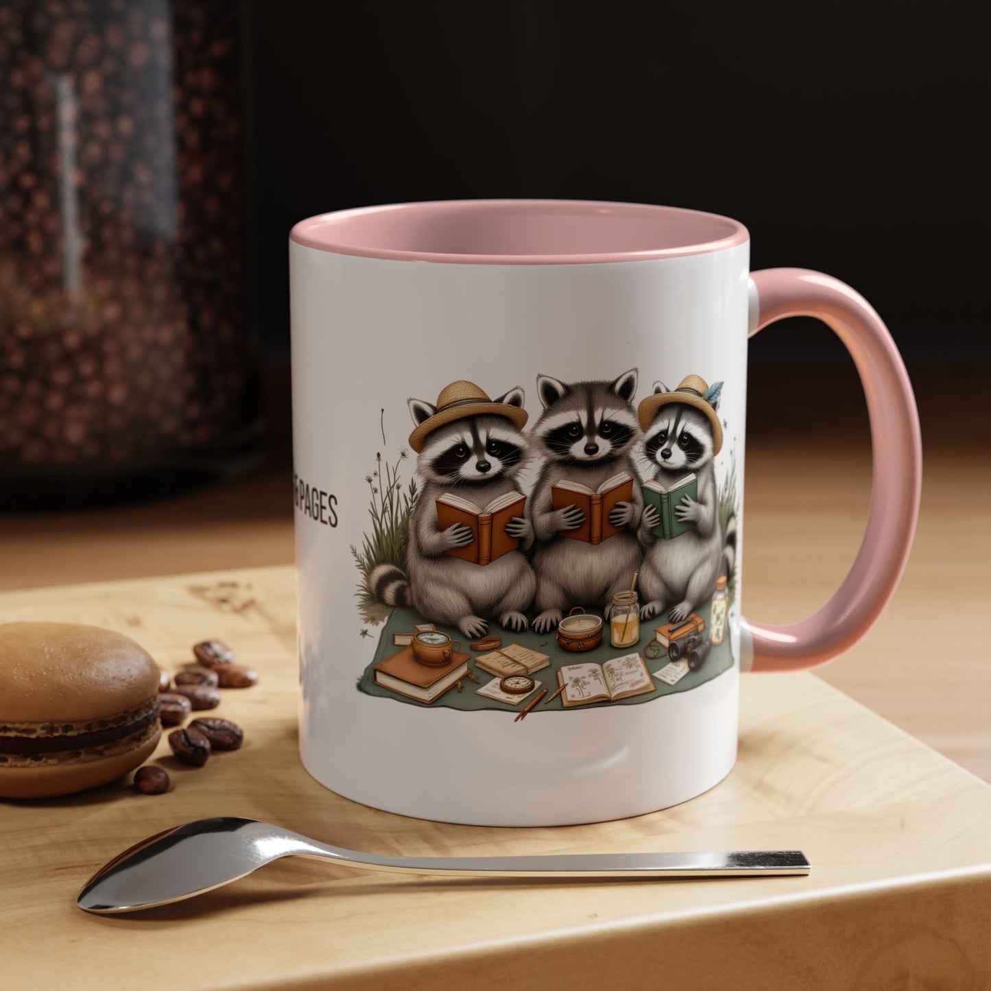 Paws & Pages Raccoon Reading Mug – Cute Book Lover Coffee Cup Gift (11oz / 15oz) - 14814