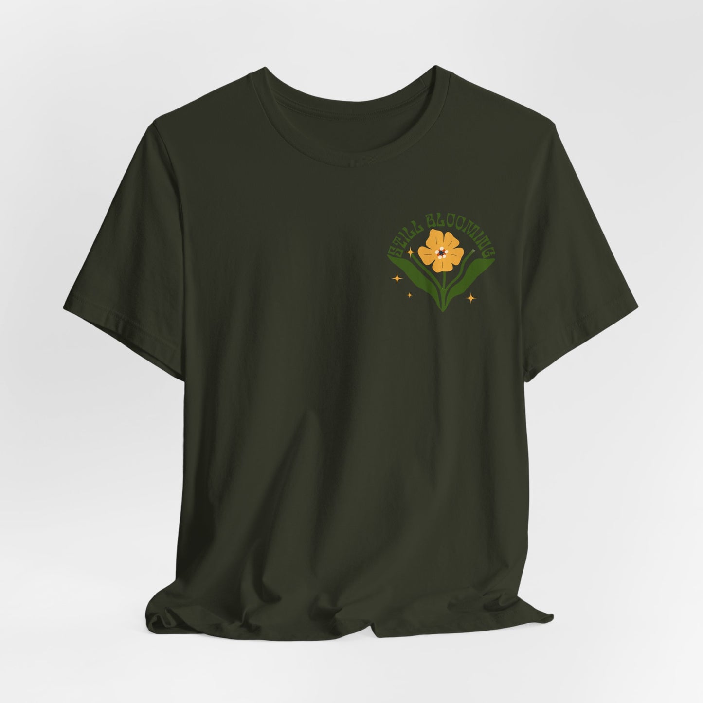 Still Blooming Floral T-Shirt, Retro Yellow Flower Graphic Tee  - 14957