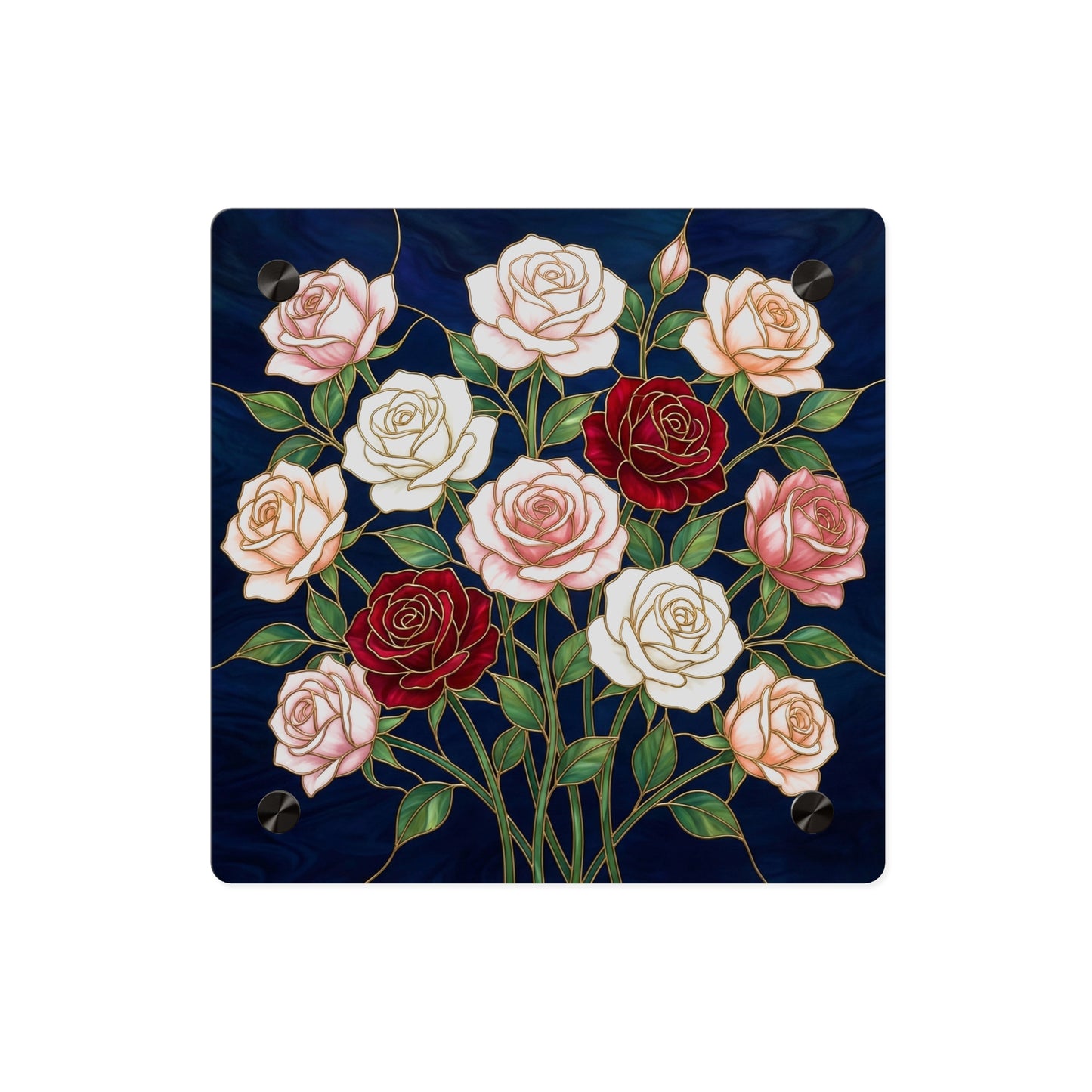 Rose Stained Glass Acrylic Wall Art Panel — Floral Garden Decor - 14604