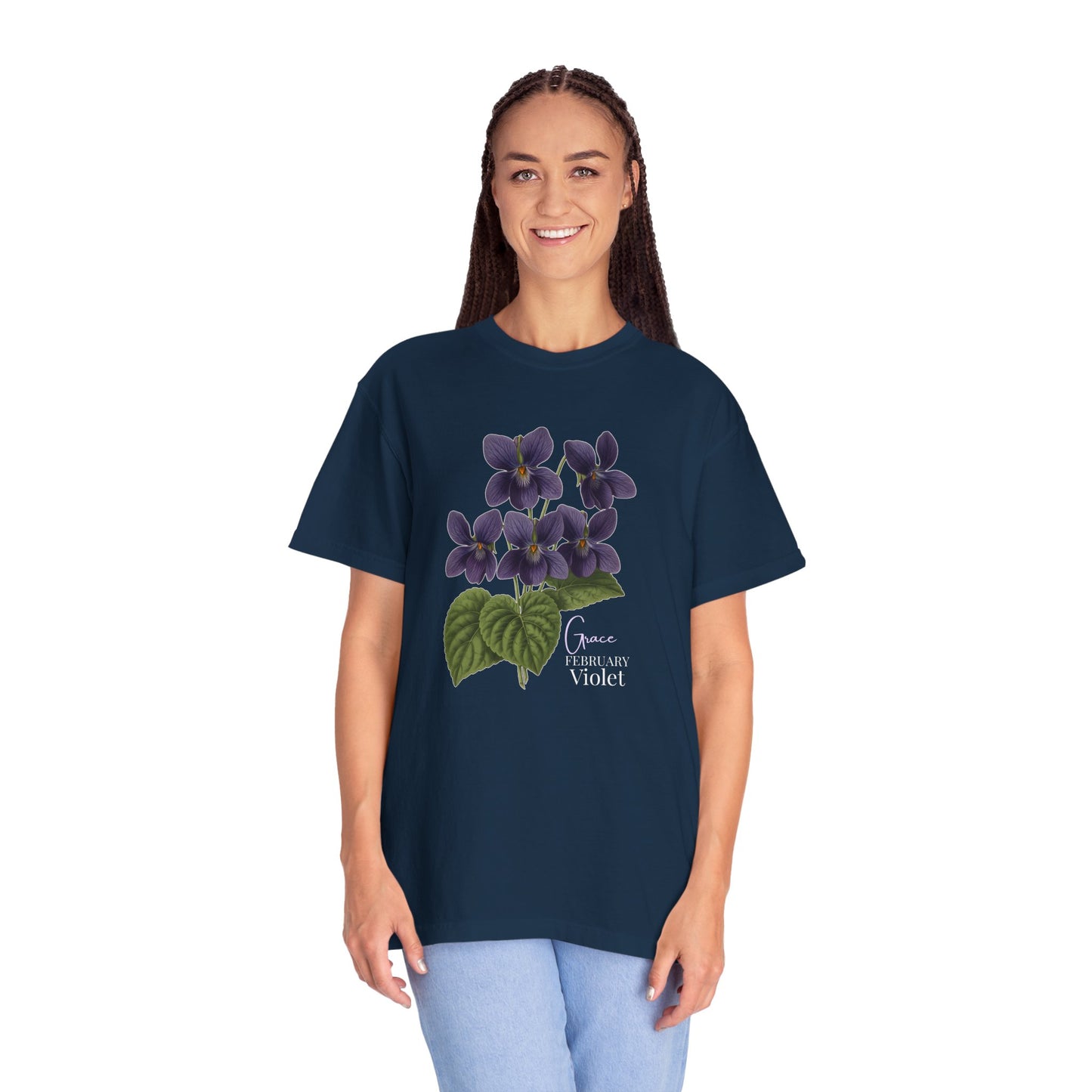 February Birth Flower Violet T-Shirt – Heavyweight Garment-Dyed Tee - 14694