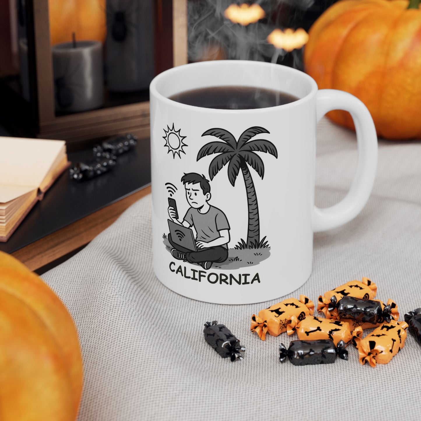 "California: Where the sun never sets, but your Wi-Fi definitely does." Ceramic Mug | 11oz & 15oz | 12727