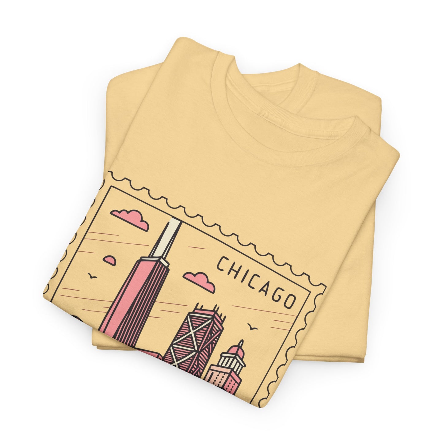 Chicago Skyline Postage Stamp Unisex Heavy Cotton Tee - 12130