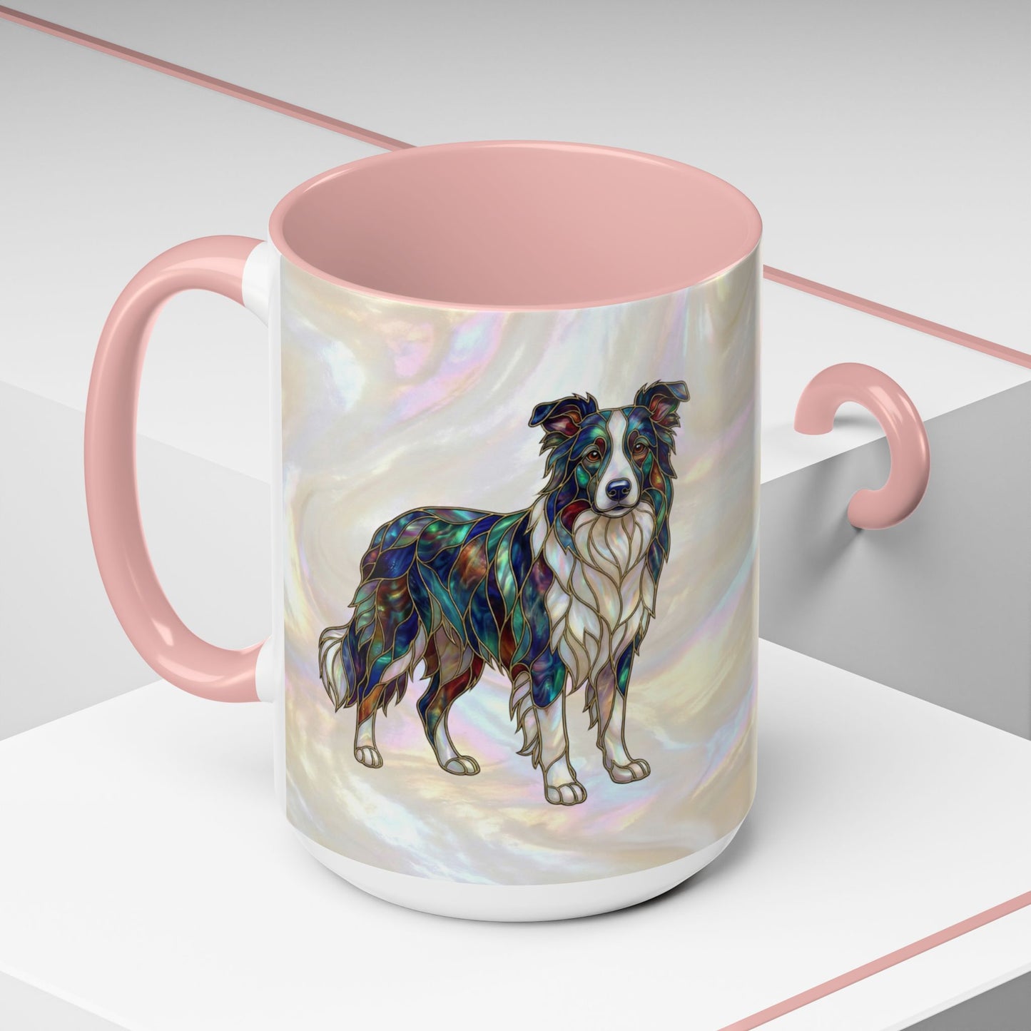 Border Collie Accent Coffee Mug — Stained Glass Design (11/15 oz) - 14619