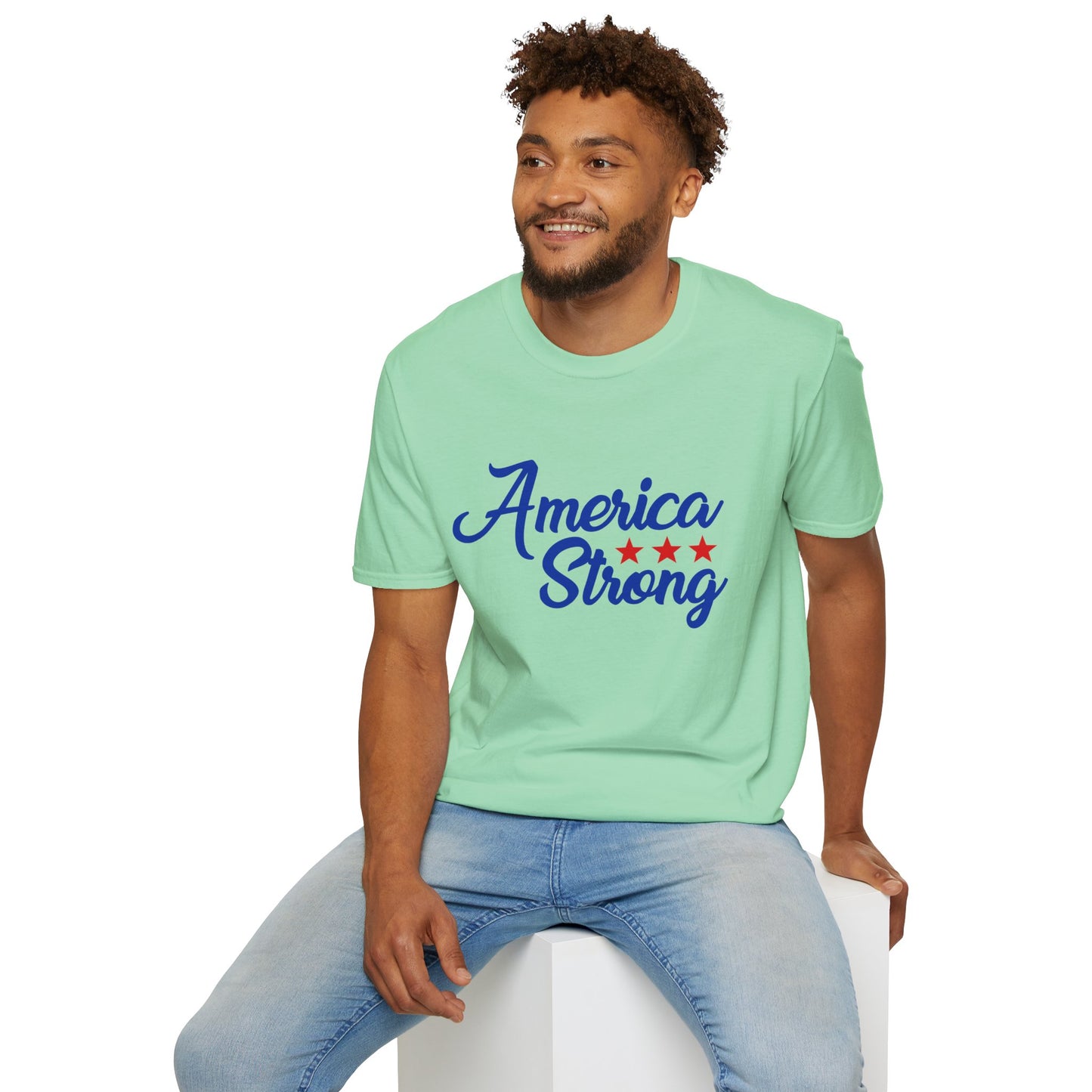 America Strong Unisex Softstyle T-Shirt - Patriotic Tee for BBQs, Memorial Day, 4th of July, Gift for Him/Her, Casual Wear - 13694