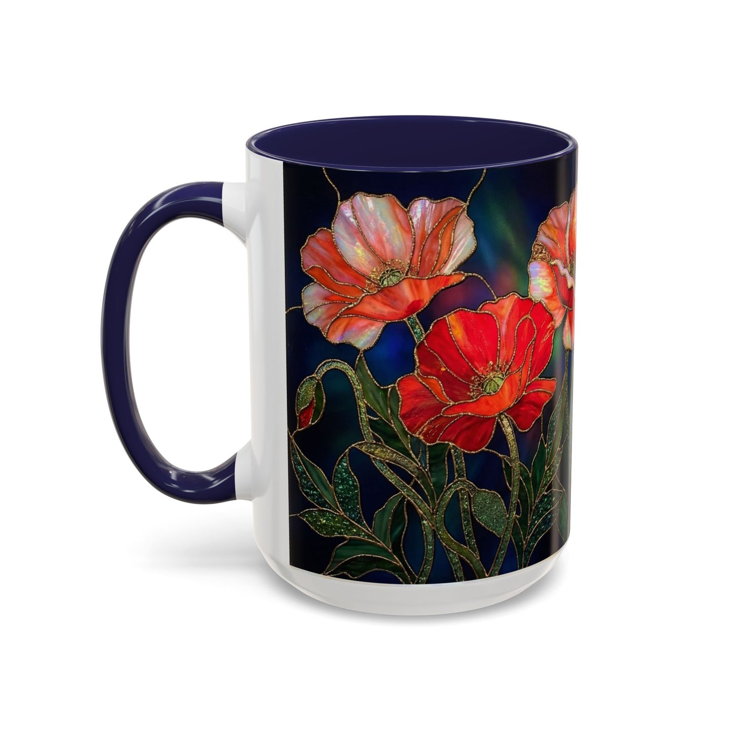Poppy Floral Accent Coffee Mug — Stained Glass Design 11/15oz - 14582