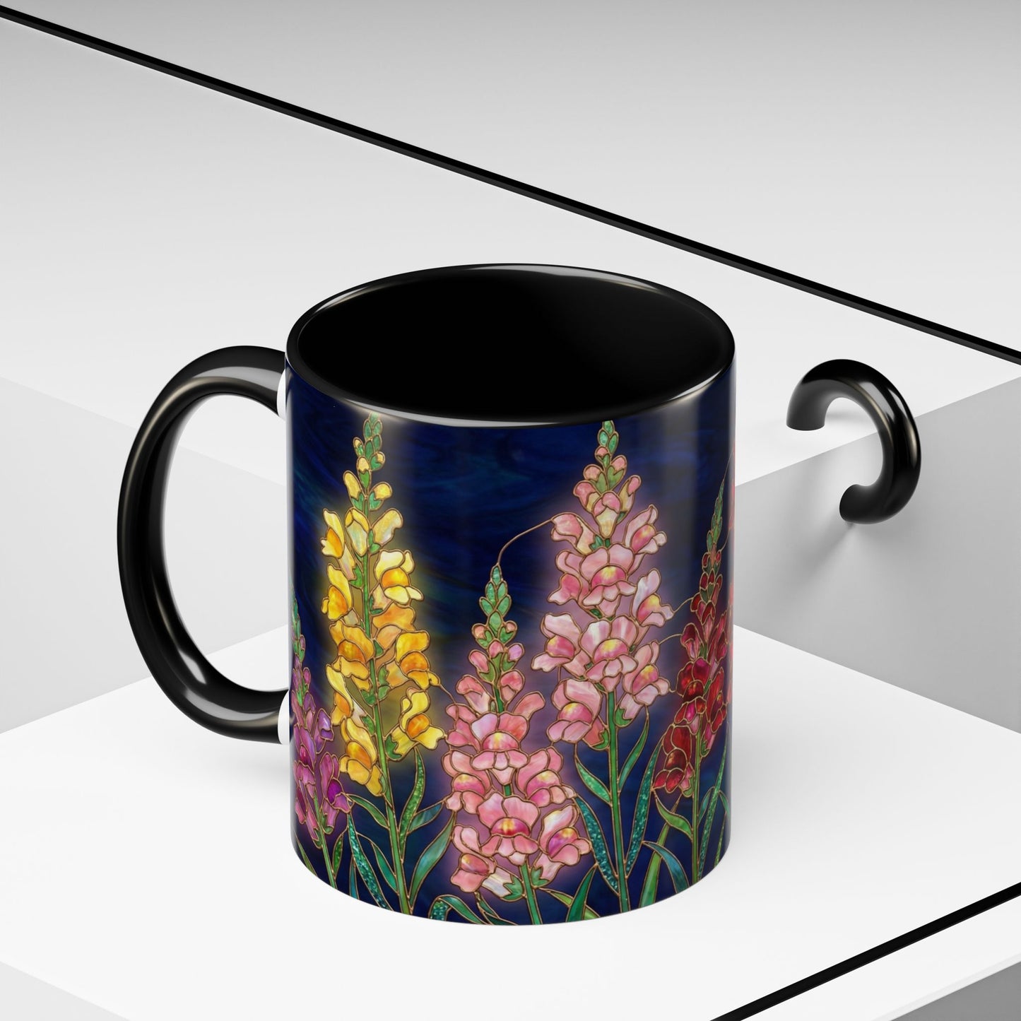Snapdragon Floral Accent Coffee Mug — Stained Glass Design (11/15oz) - 14586