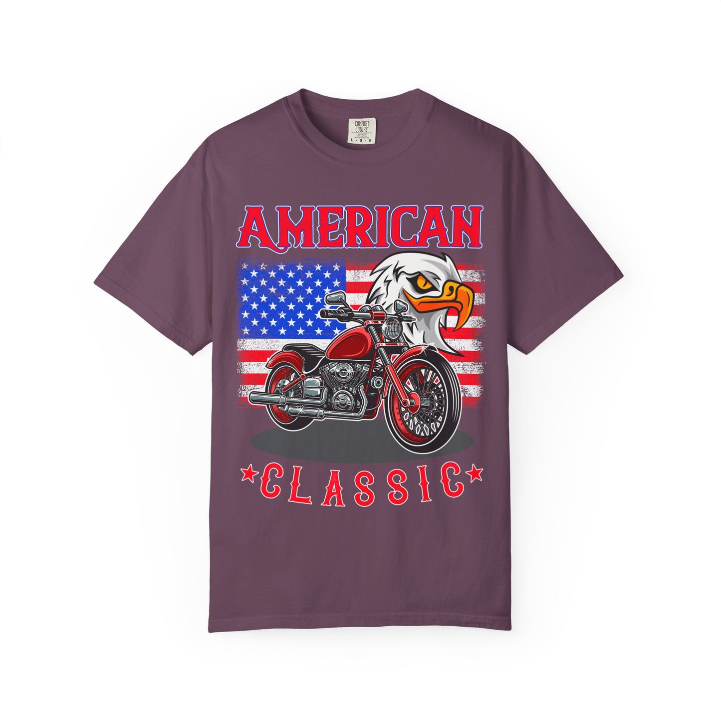 American Classic Tee, Unisex Garment-Dyed T-shirt, Biker Gift, Patriotic Apparel, Rider and Eagle Fashion, Vintage Style - 13658