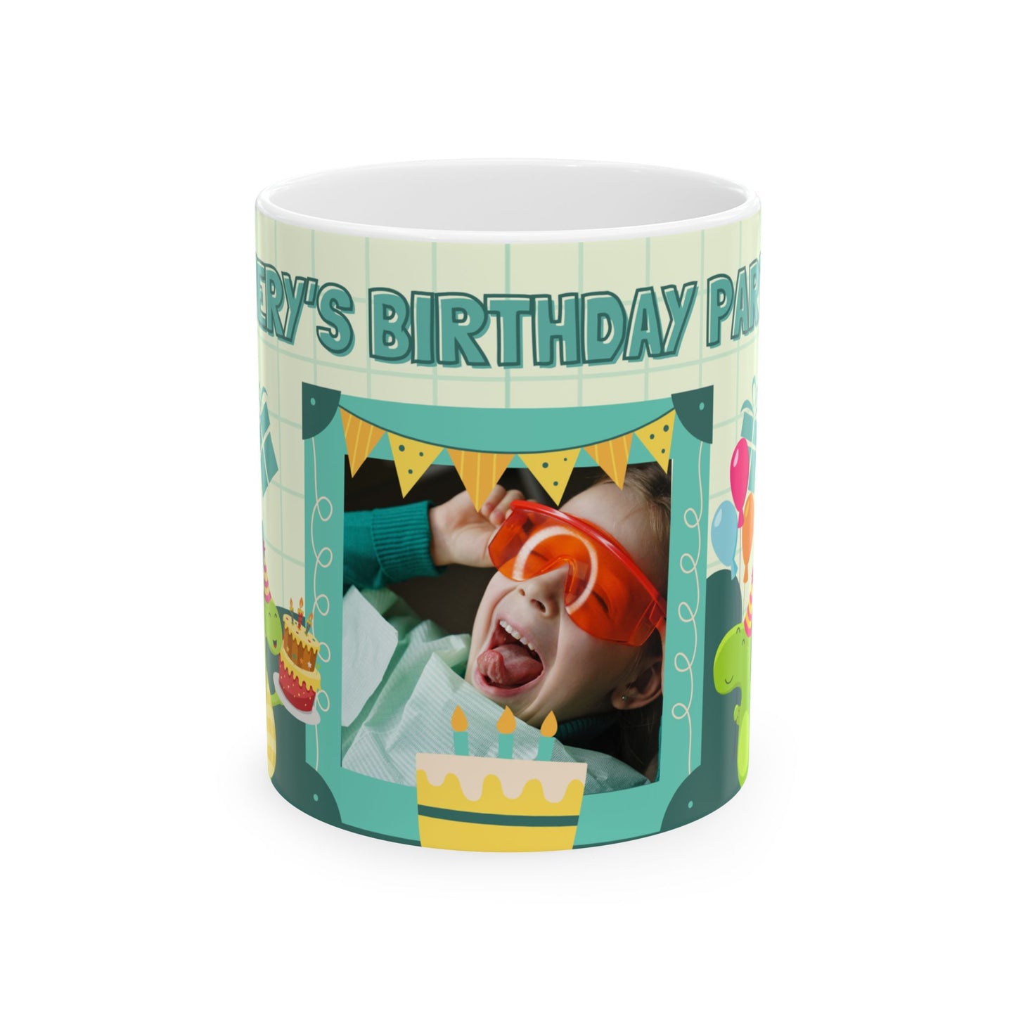 Birthday Party Dino Mug, Fun Kids Mug, Celebration Drinkware, Dinosaur Gift, Party-Themed Ceramic - 14000