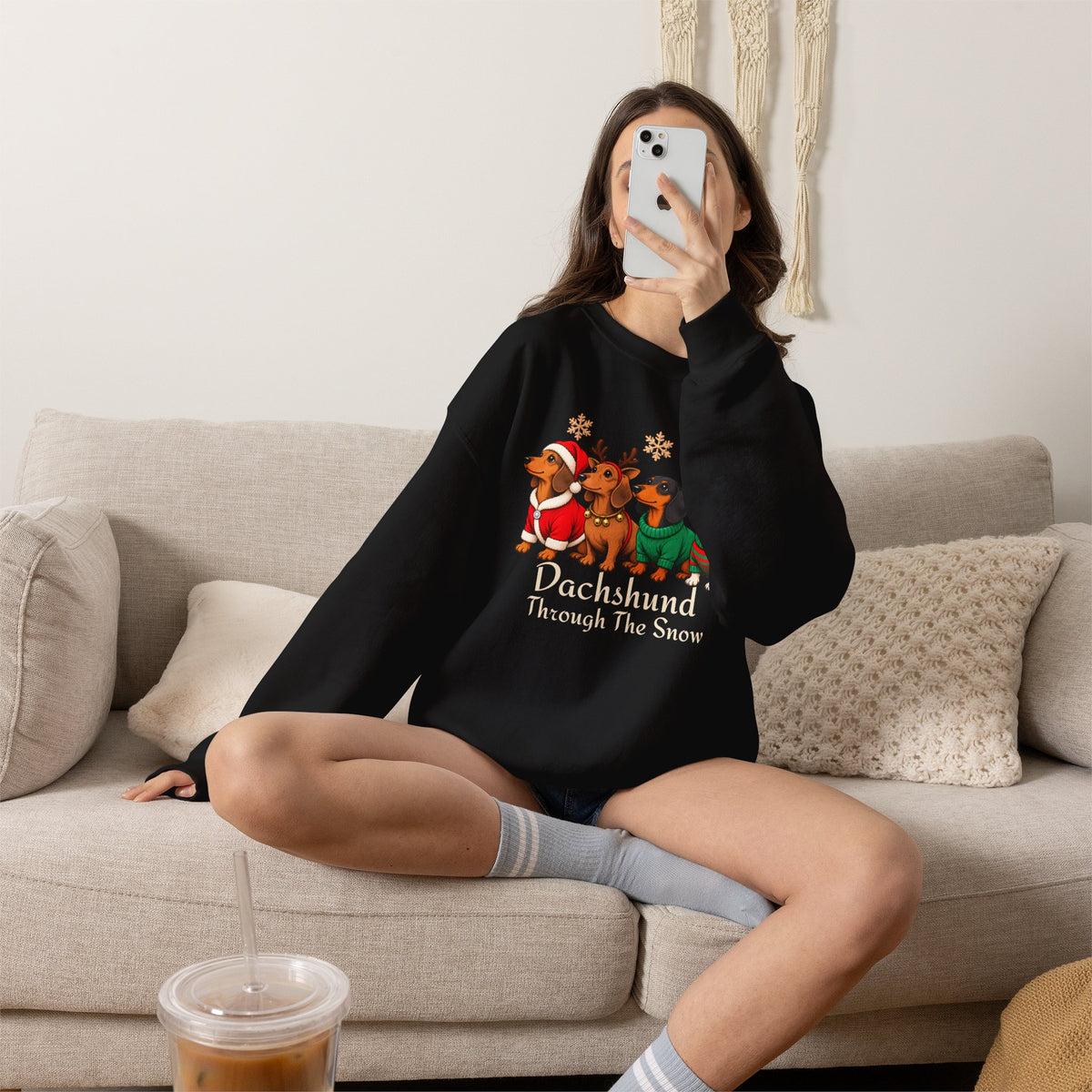 Dachshund Through the Snow Sweatshirt, Cute Christmas Dog Crewneck - 14566
