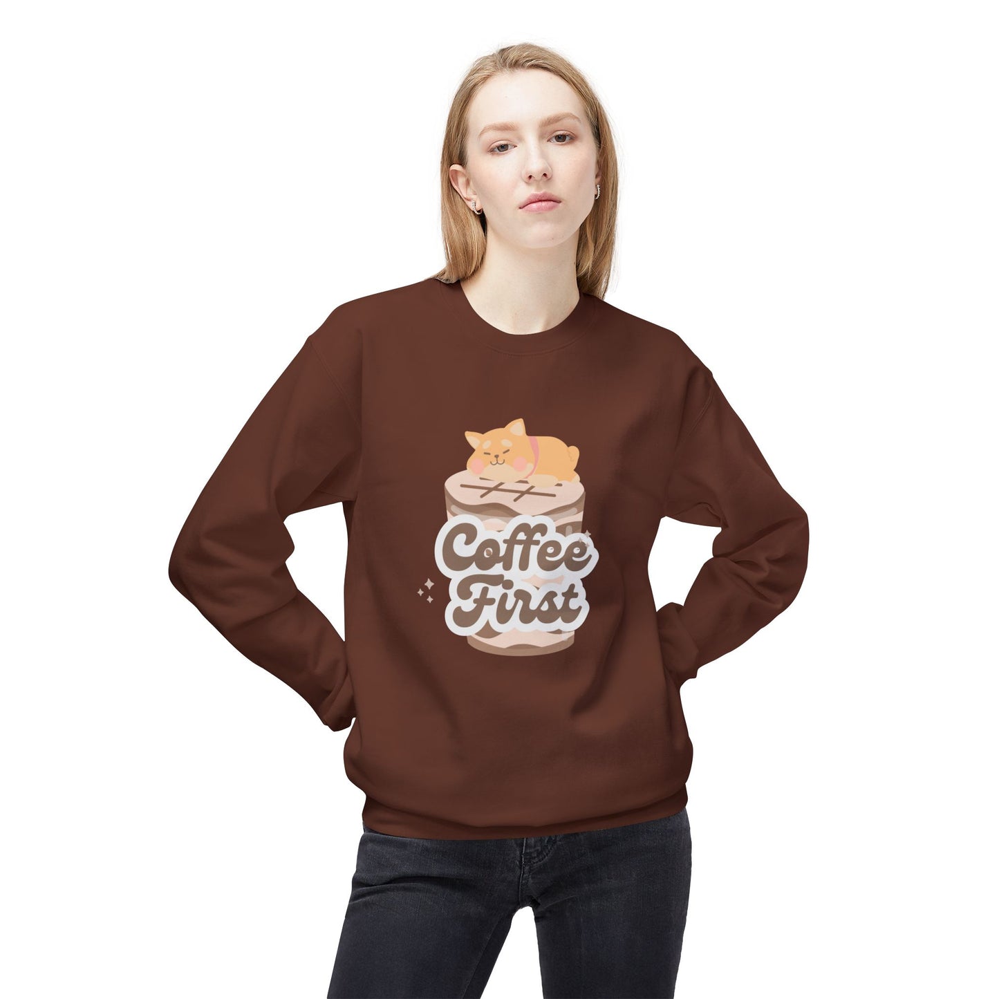 Coffee First - Unisex Midweight Softstyle Fleece Crewneck Sweatshirt - 11344