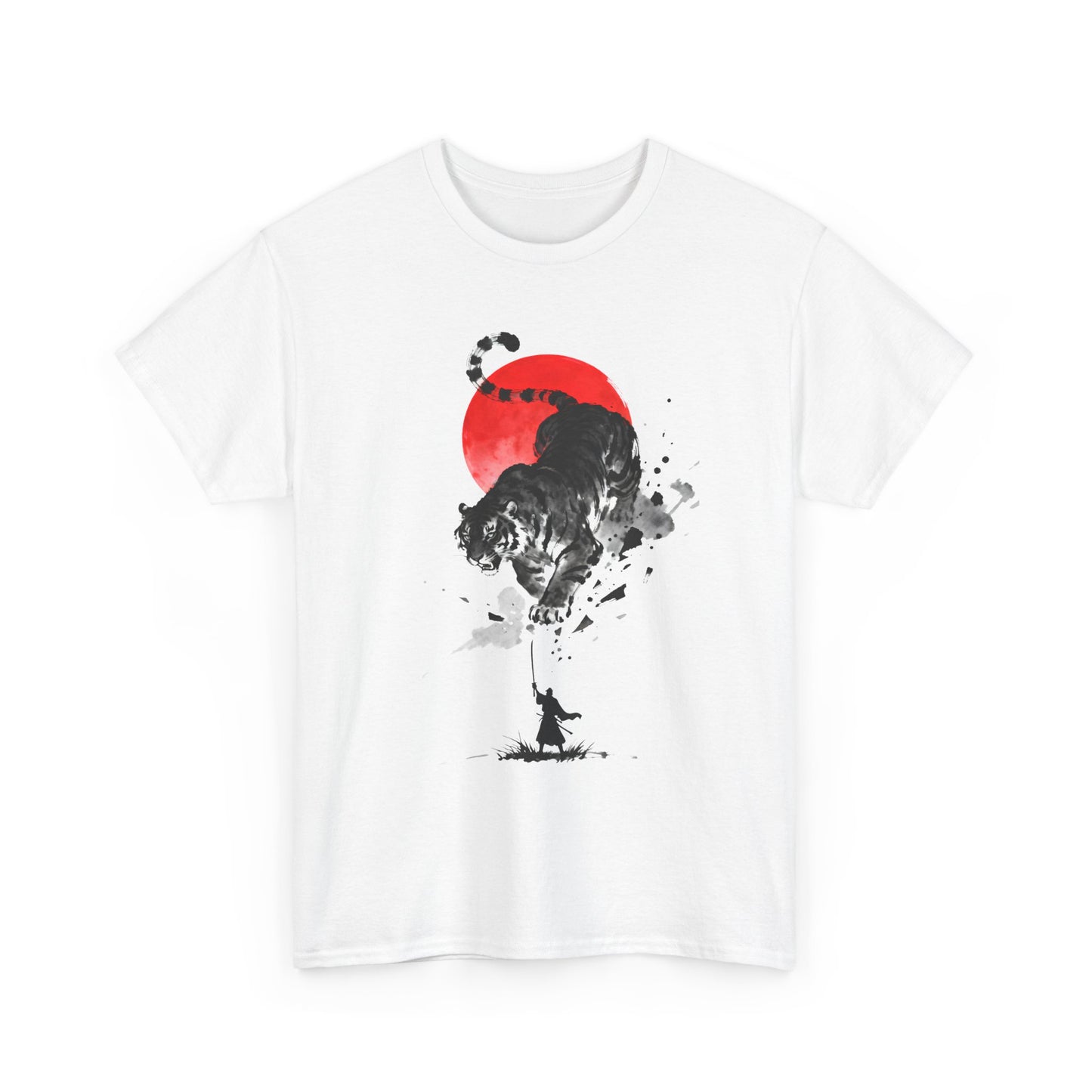 Tiger Spirit T-Shirt – Japanese Ink Tiger & Red Sun Samurai Graphic Tee - 14912