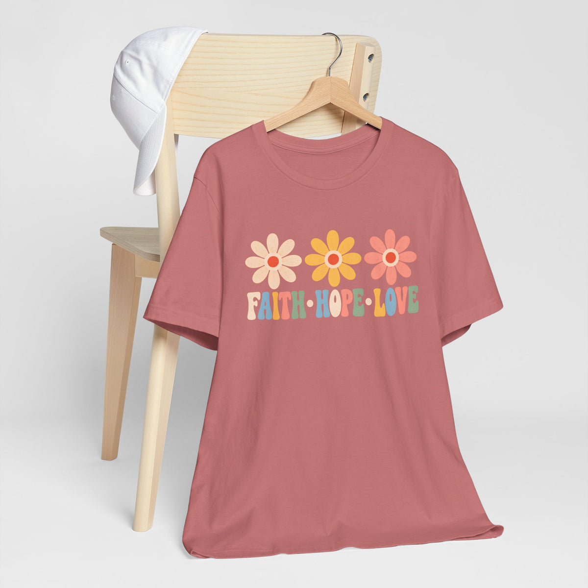 Faith Hope Love Floral T-Shirt,  Retro Flower Graphic Tee - 14979