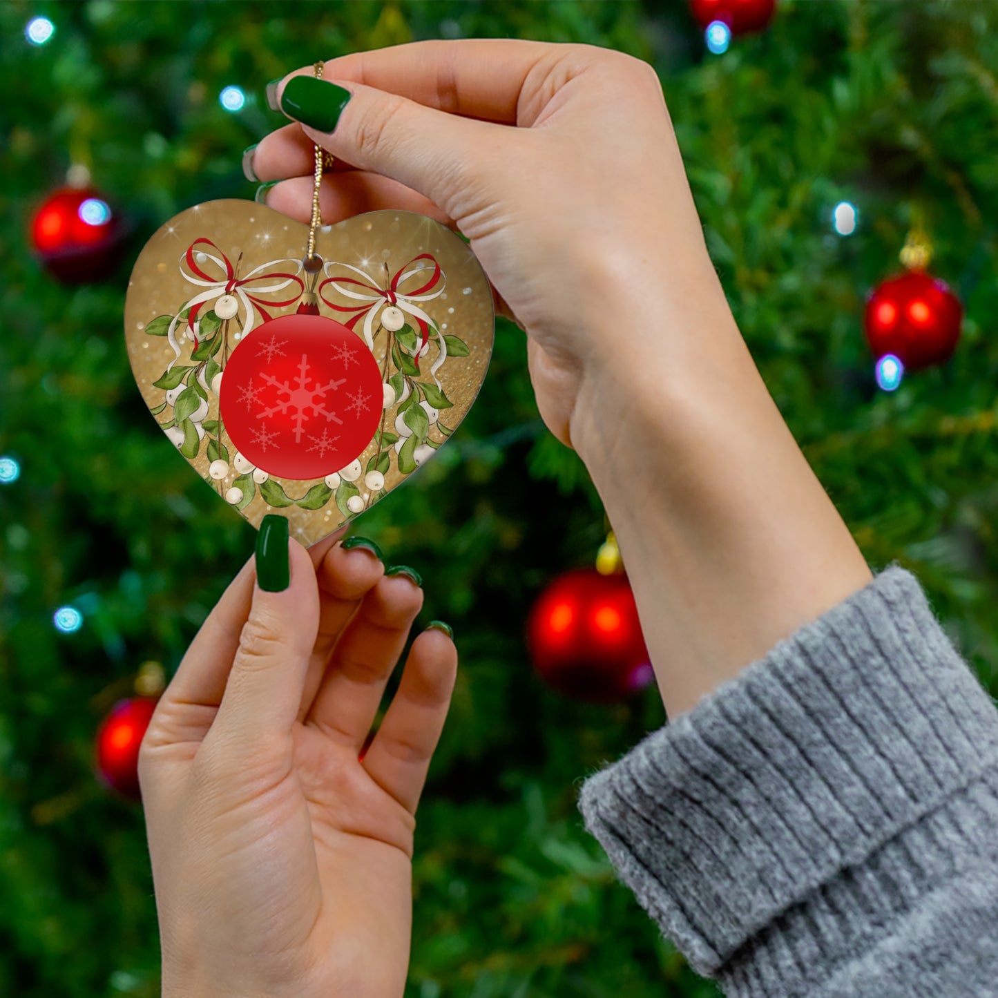 Shimmering Red - Ceramic Ornament, 4 Shapes