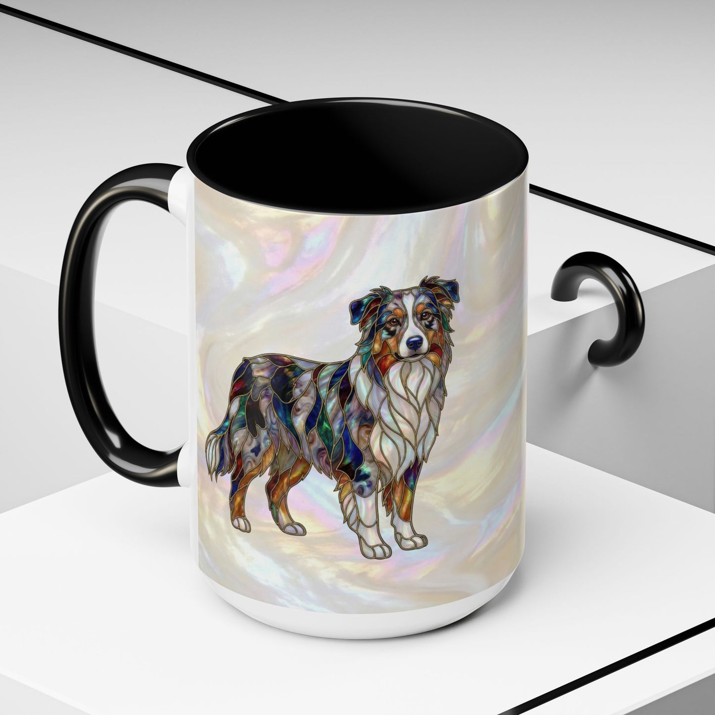 Australian Shepherd Accent Coffee Mug — Stained Glass Design (11/15oz) -14614
