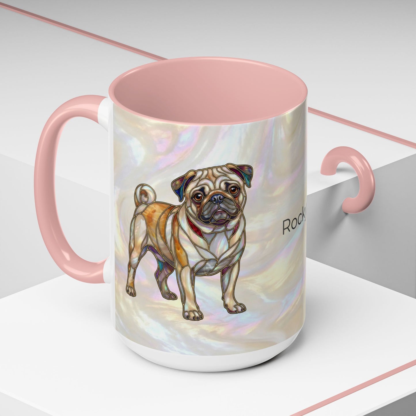 Personalized Pug Accent Coffee Mug –  Stained Glass Design (11/15oz) - 14547